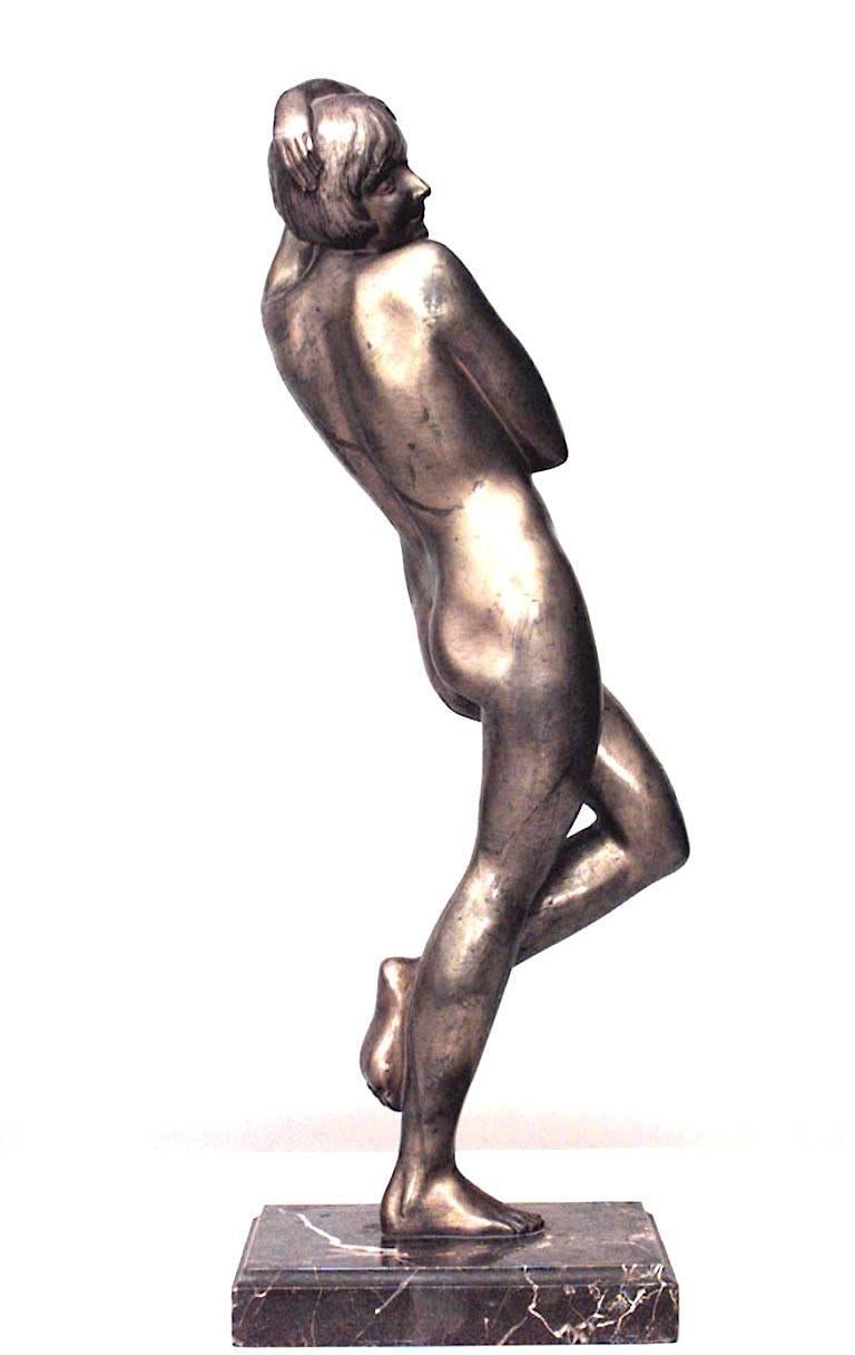French Art Deco Bronze Nude Female Dancer In Good Condition For Sale In New York, NY