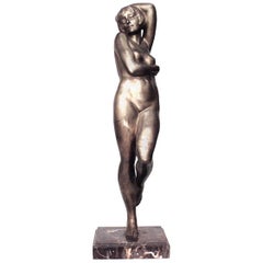 Nudefarbene weibliche Tänzerin aus Bronze im Art déco-Stil