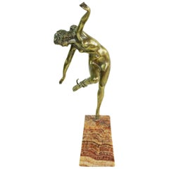 French Art Deco Bronze Figure "Snake dancer" Nude Lady by CJR Colinet