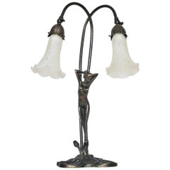 French Art Deco Bronze Figurine Articulated Double Arm Table Lamp