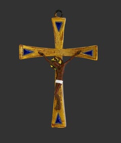 French Art Deco Bronze & Gilt Wood Crucifix, 1920