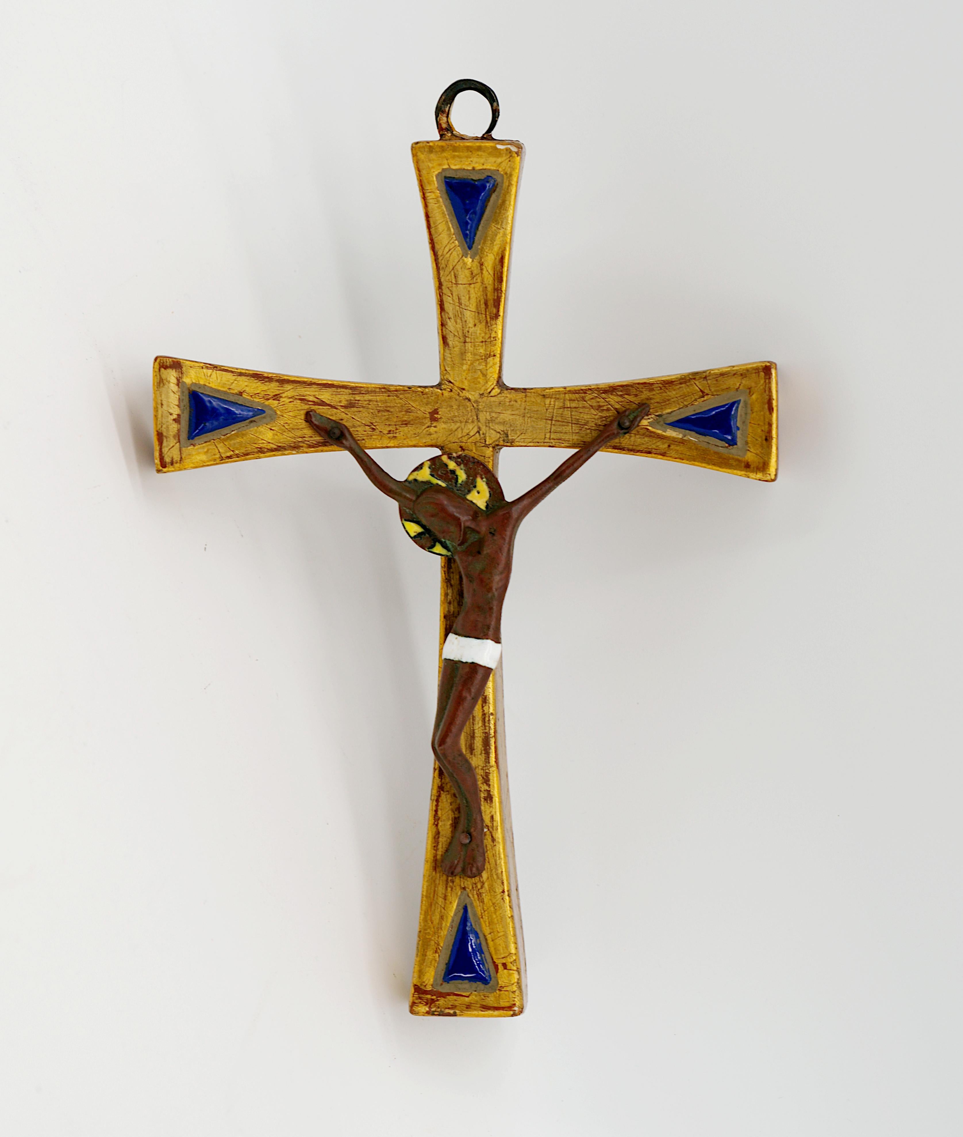 Art déco Crucifix Art Déco en bronze et bois doré, 1920 en vente