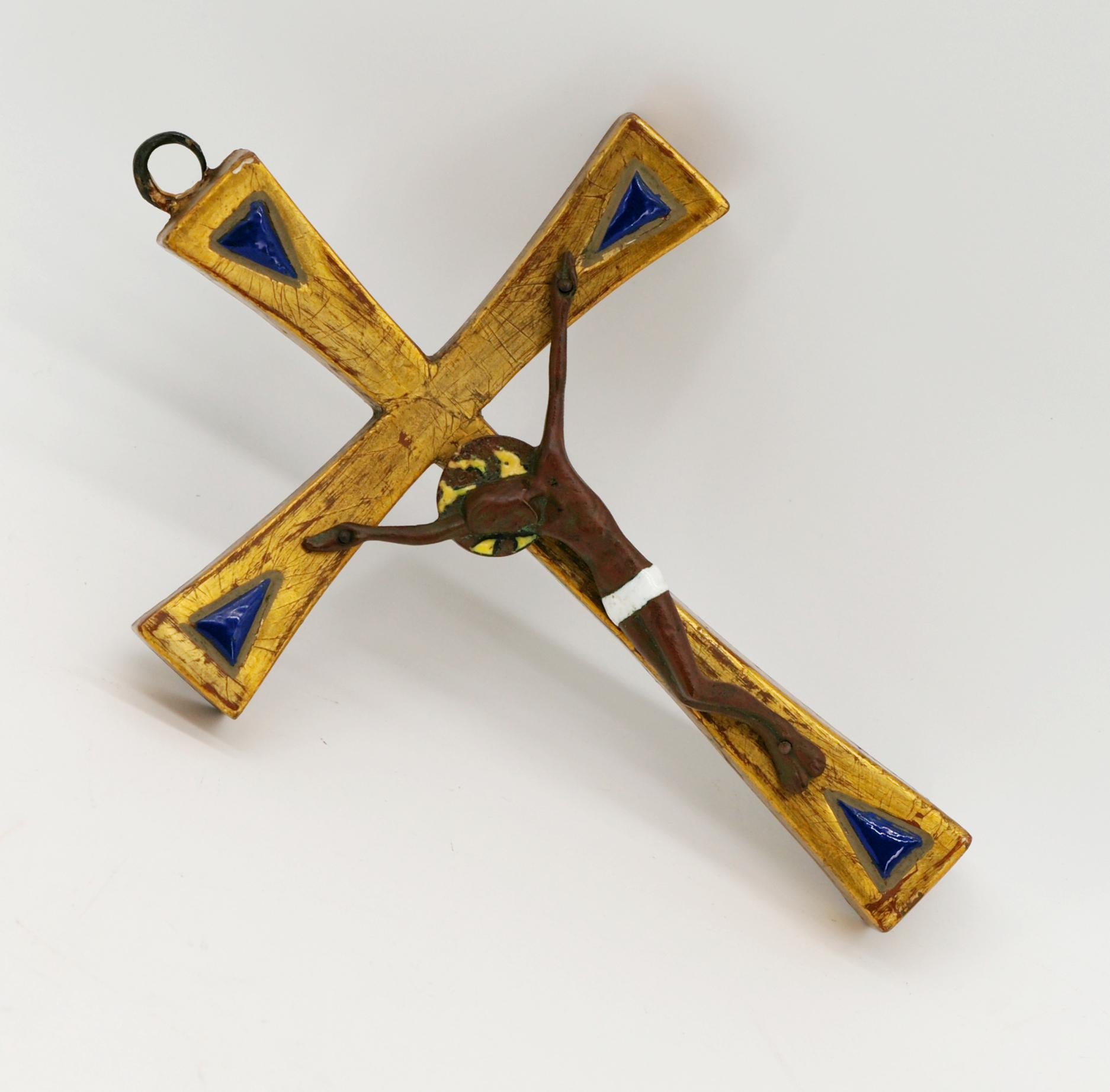 Crucifix Art Déco en bronze et bois doré, 1920 en vente 1