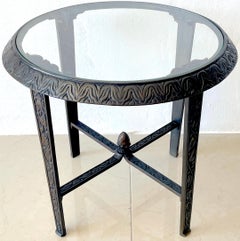 French Art Deco Bronze & Glass Side Table, Style of Edgar Brandt