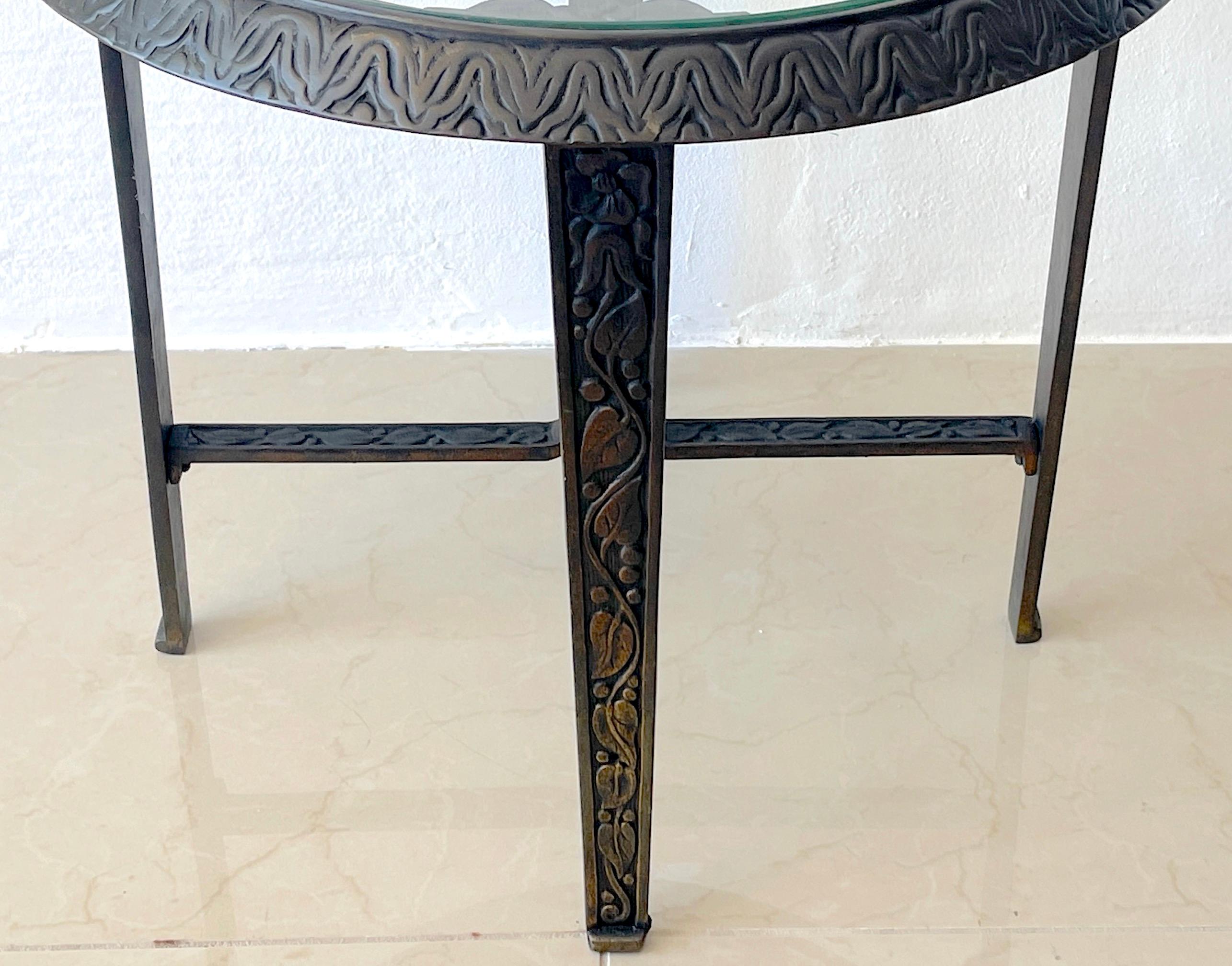 French Art Deco Bronze & Glass Side Table, Style of Edgar Brandt 2