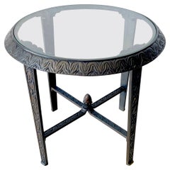 Vintage French Art Deco Bronze & Glass Side Table, Style of Edgar Brandt