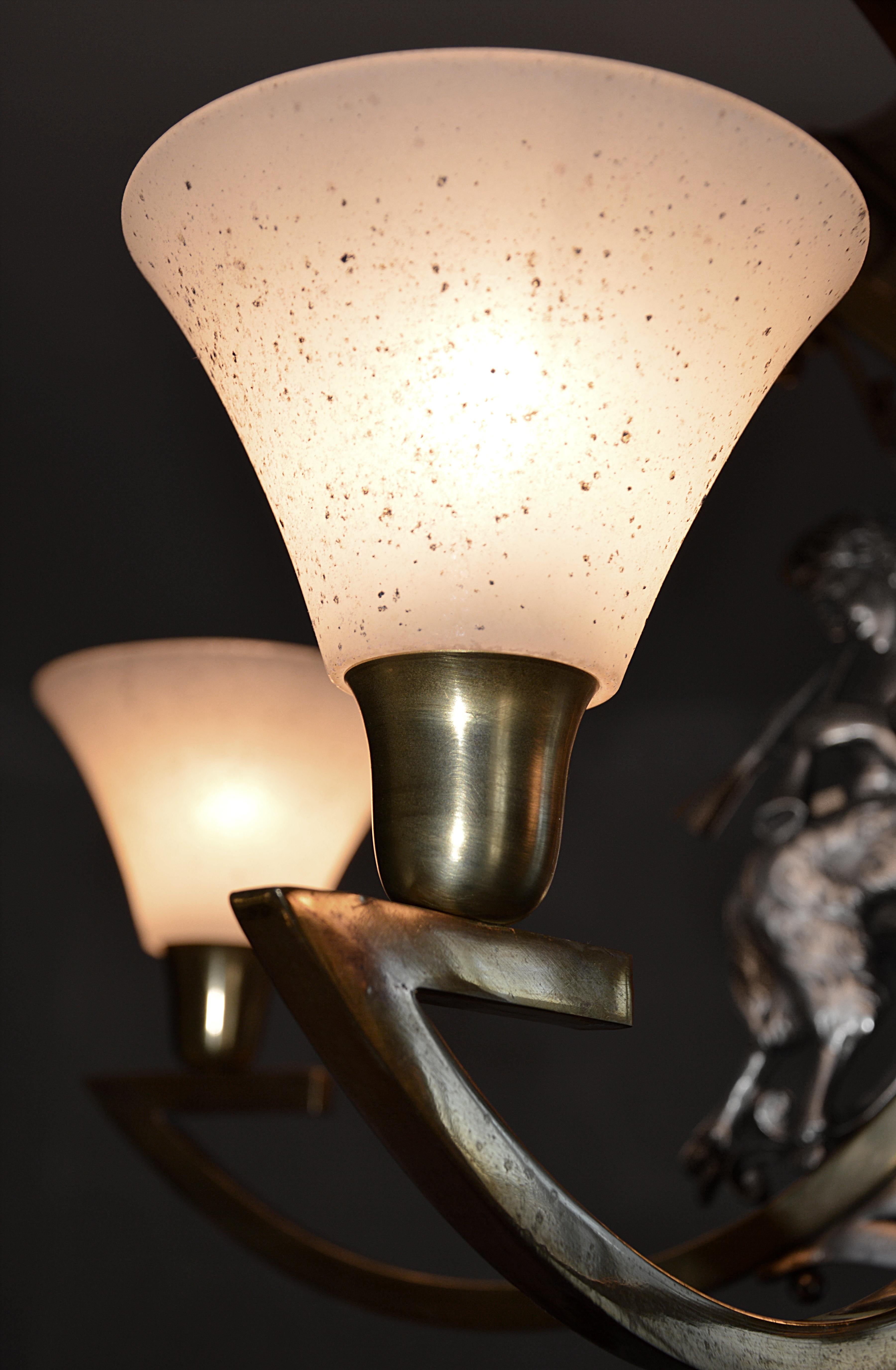 French Art Deco Bronze God Pan Chandelier, 1920 For Sale 5