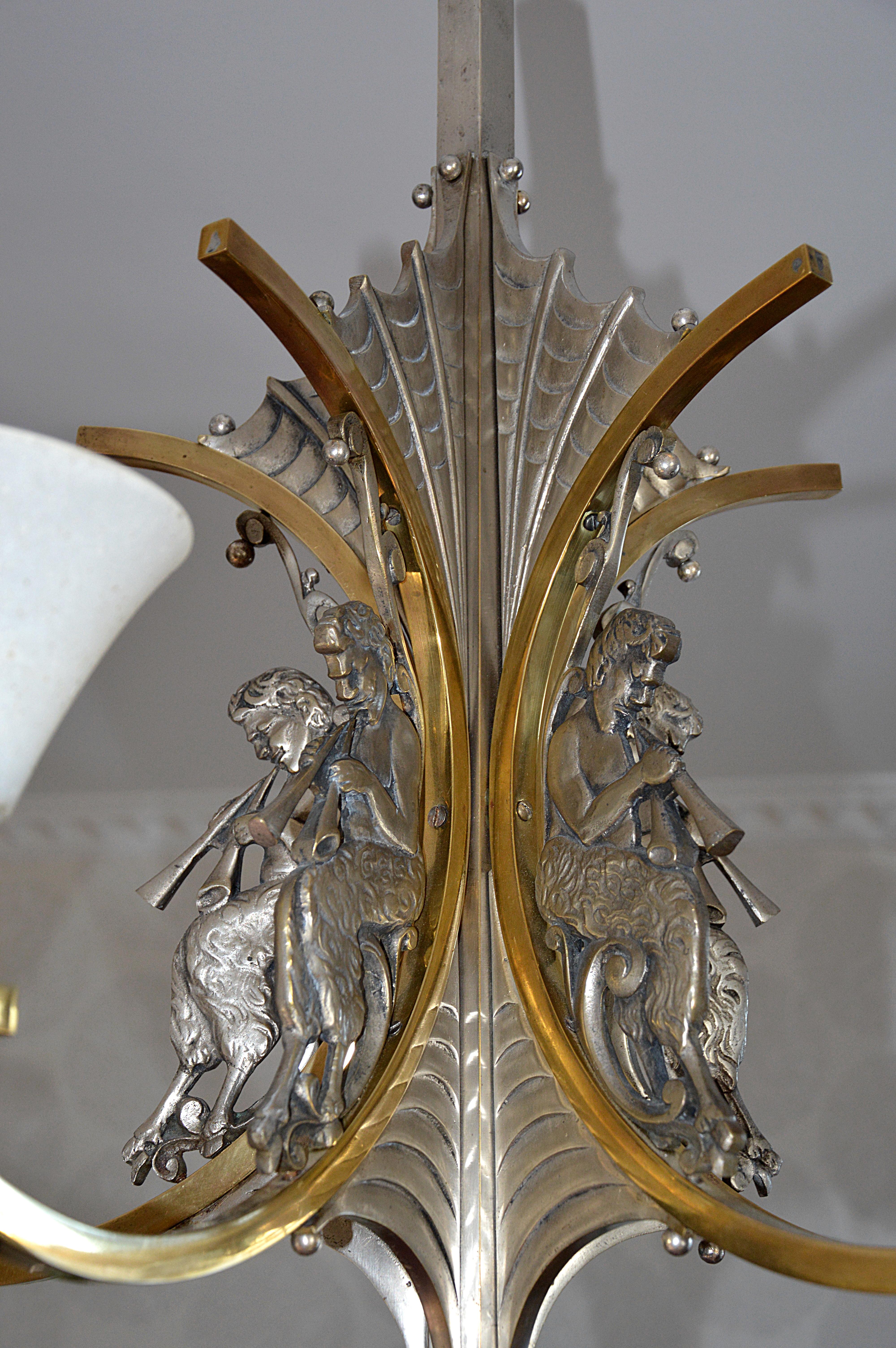 Mid-20th Century French Art Deco Bronze God Pan Chandelier, 1930 For Sale