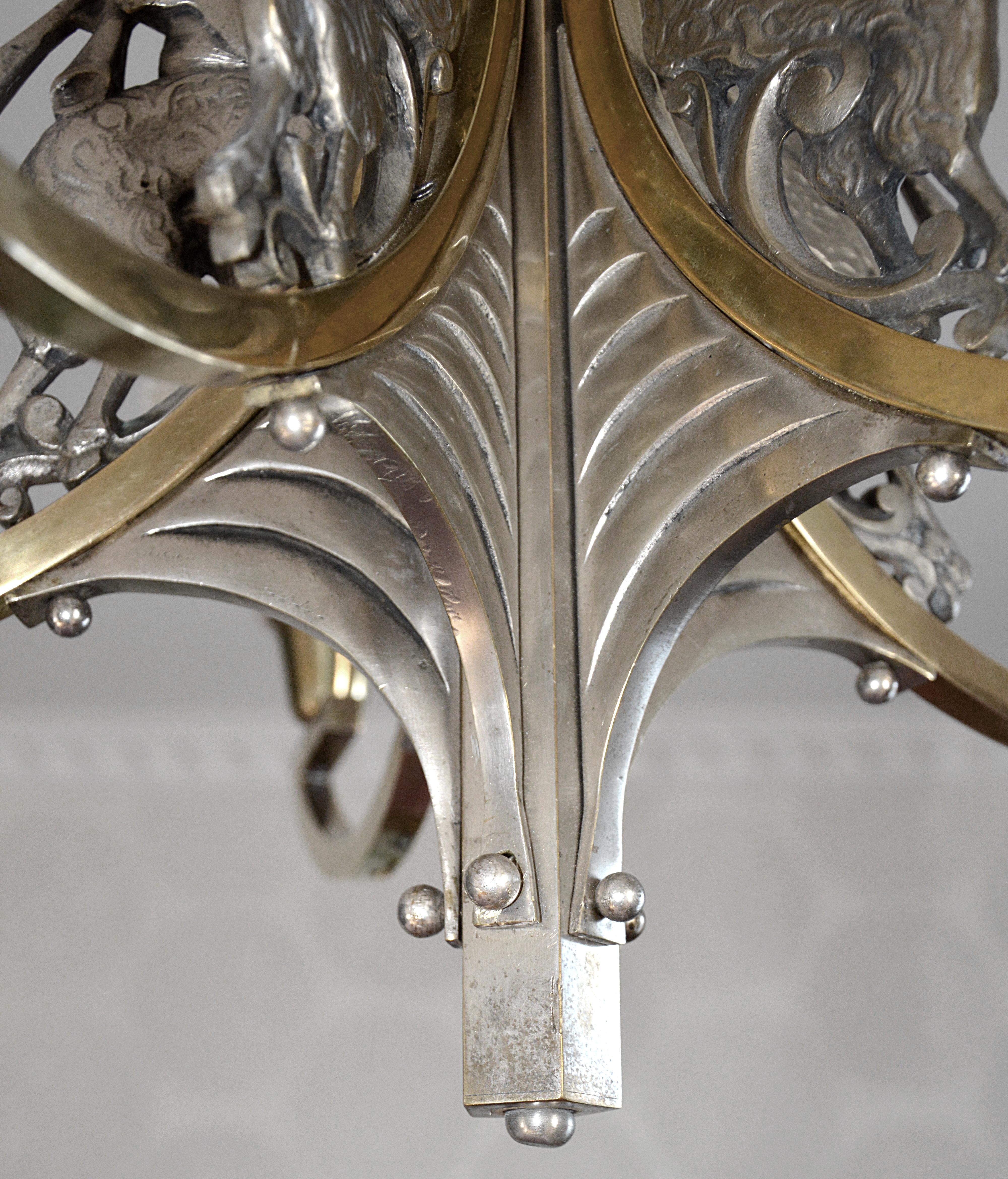 French Art Deco Bronze God Pan Chandelier, 1920 For Sale 3