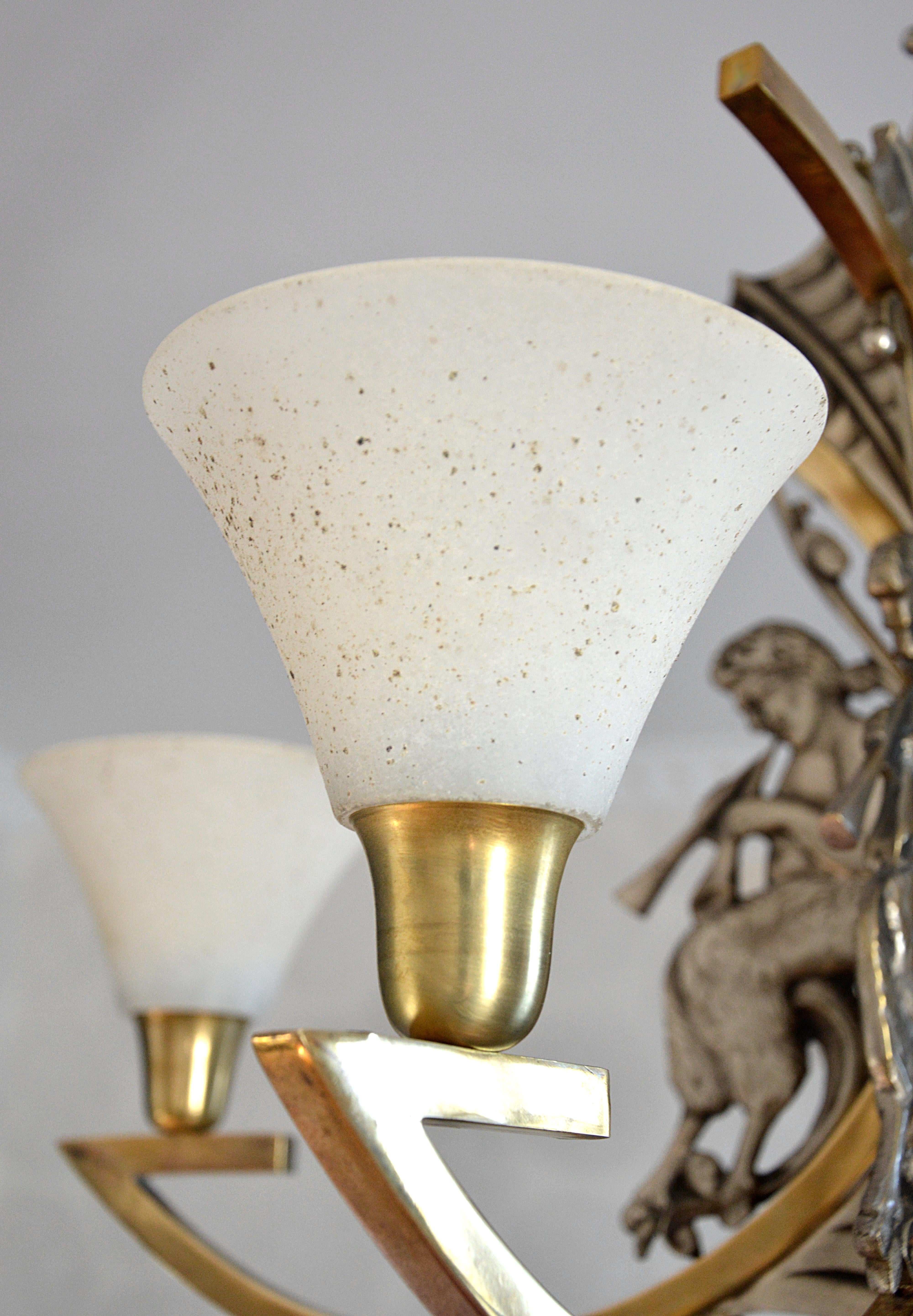 French Art Deco Bronze God Pan Chandelier, 1920 For Sale 4