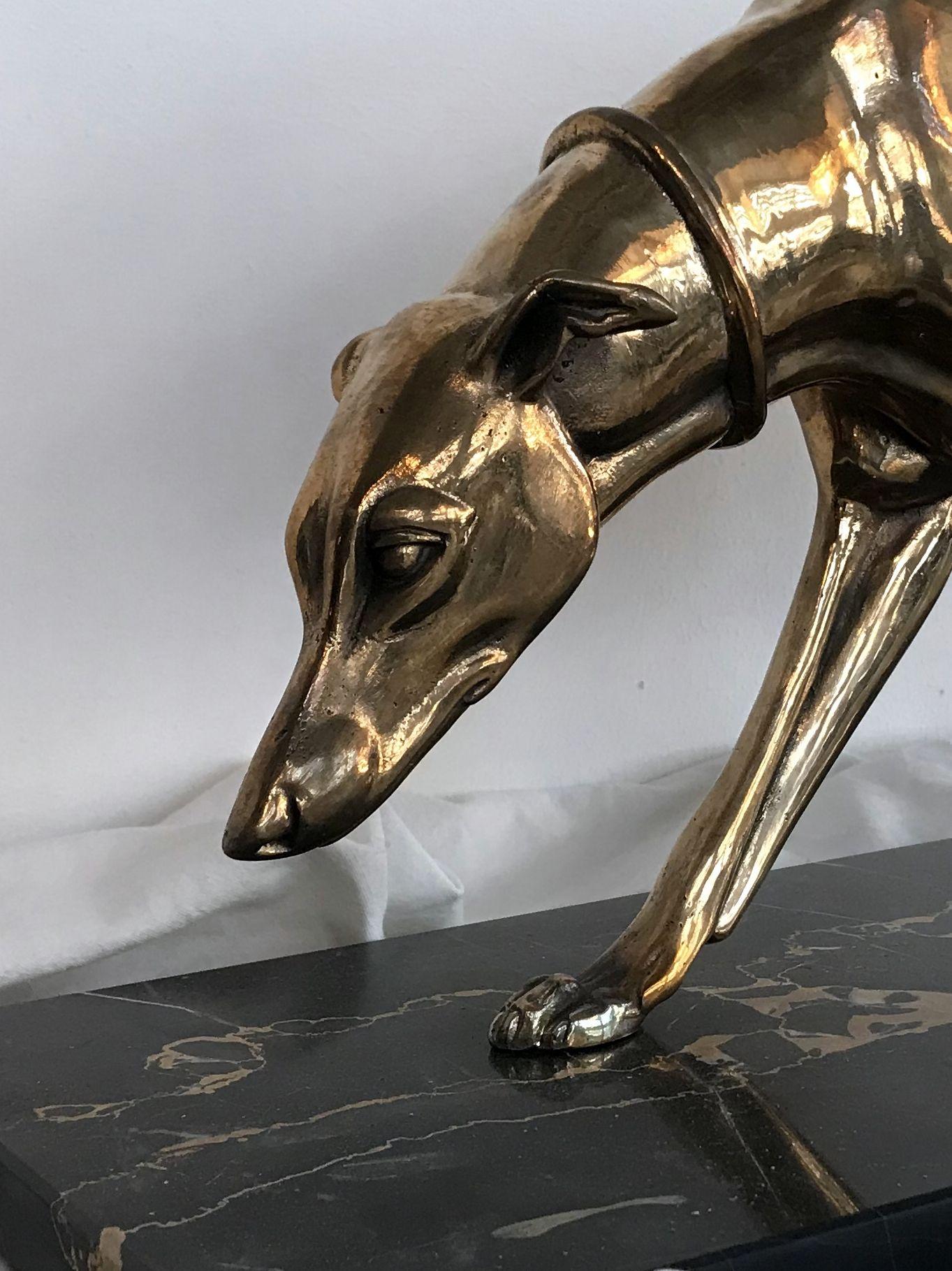 20th Century French Art Deco Bronze Greyhound Sculpture, 1930 For Sale