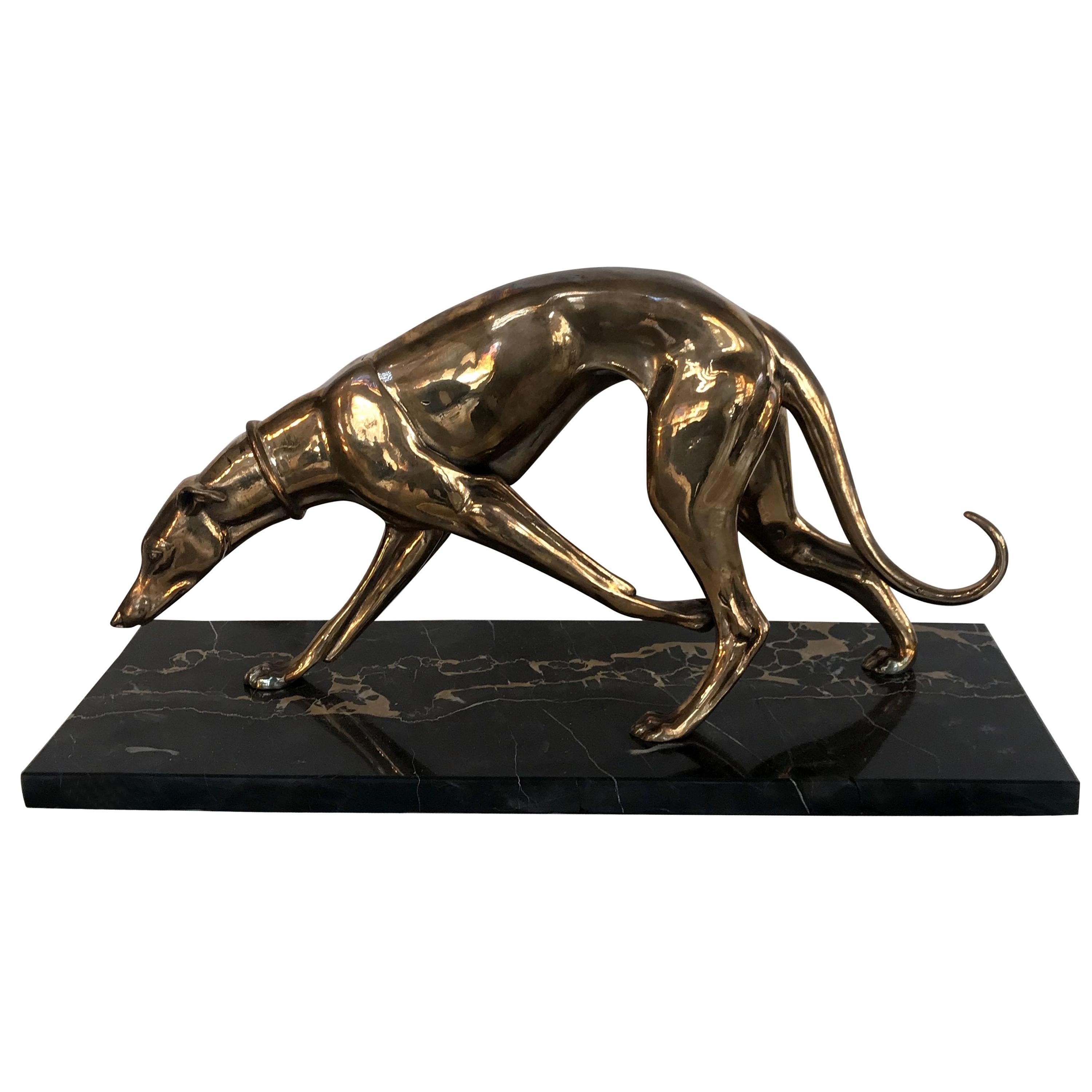 French Art Deco Bronze Greyhound Sculpture, 1930 For Sale