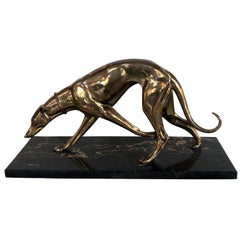 French Art Deco Bronze Greyhound Sculpture, 1930