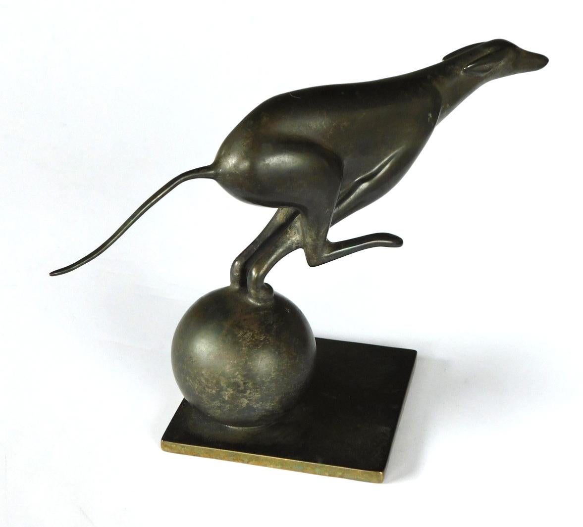 Mid-20th Century French Art Deco Bronze Greyhound Sculpture