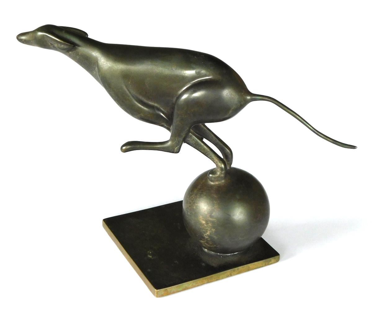 French Art Deco Bronze Greyhound Sculpture For Sale 1