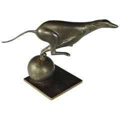 Vintage French Art Deco Bronze Greyhound Sculpture
