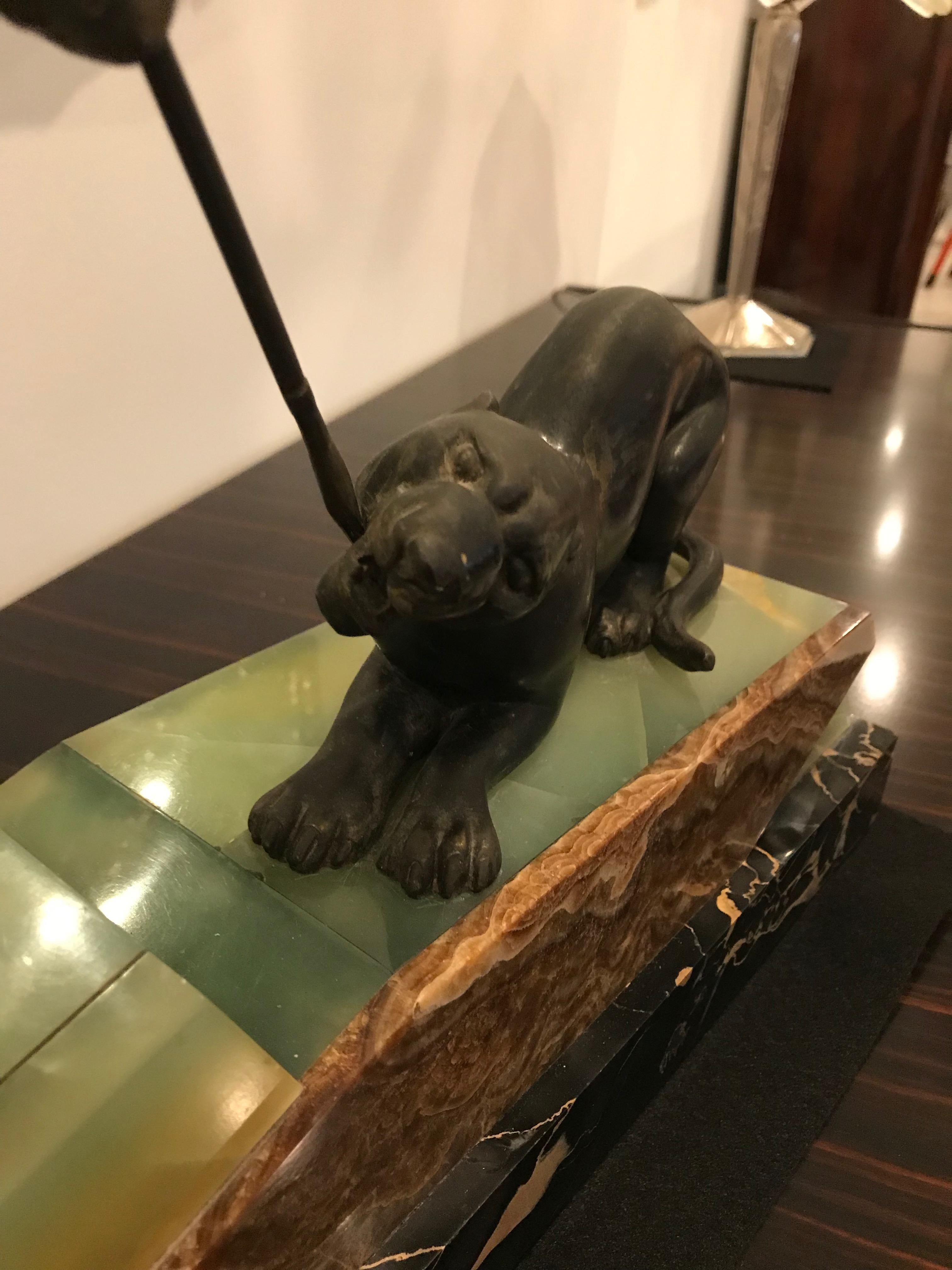 French Art Deco Bronze Hunter and Panther Sculpture Signed Lemoine For Sale 3