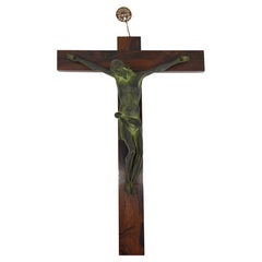 French Art Deco Bronze & Macassar Crucifix, 1930