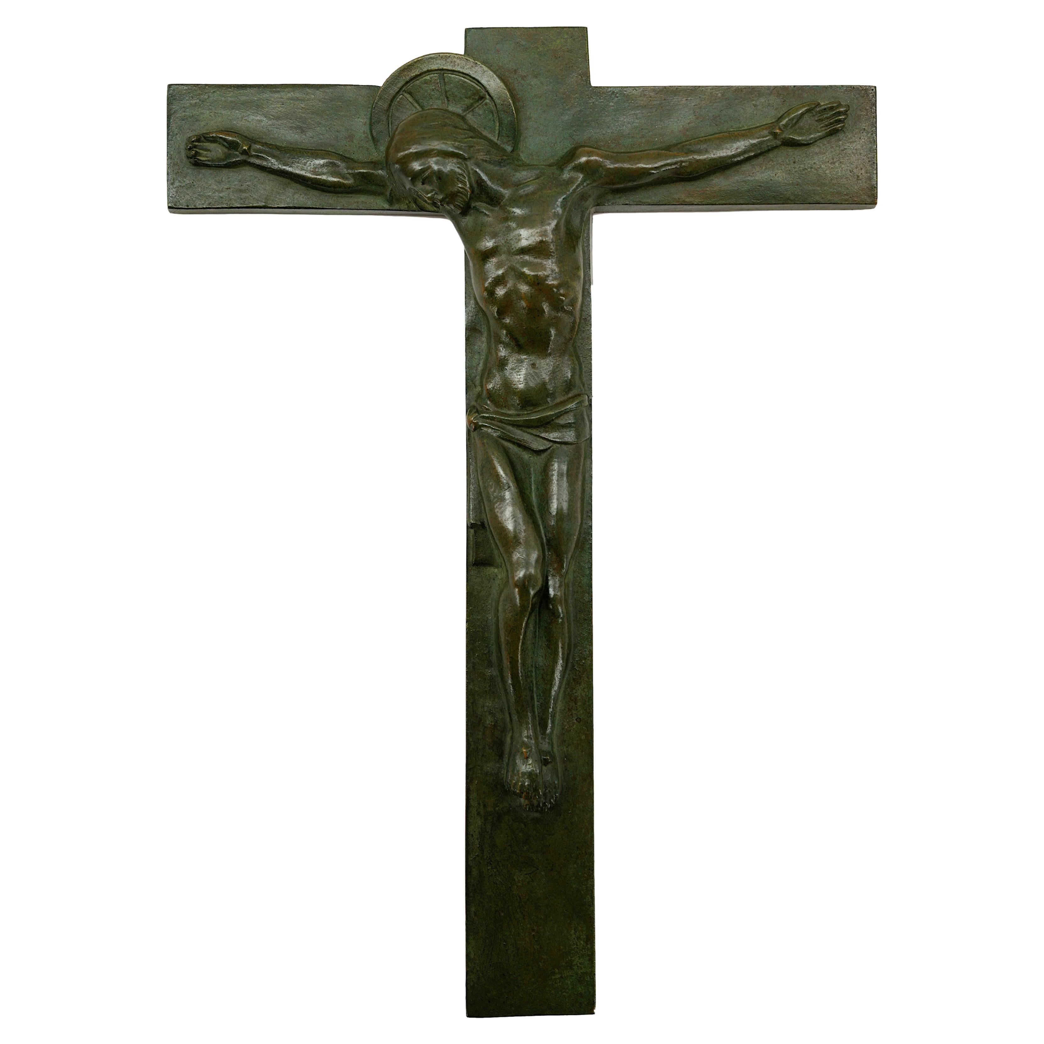 Französisches Art-Déco-Bronzekruzifix, 1930