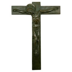 Vintage French Art Deco Bronze & Macassar Crucifix, 1930