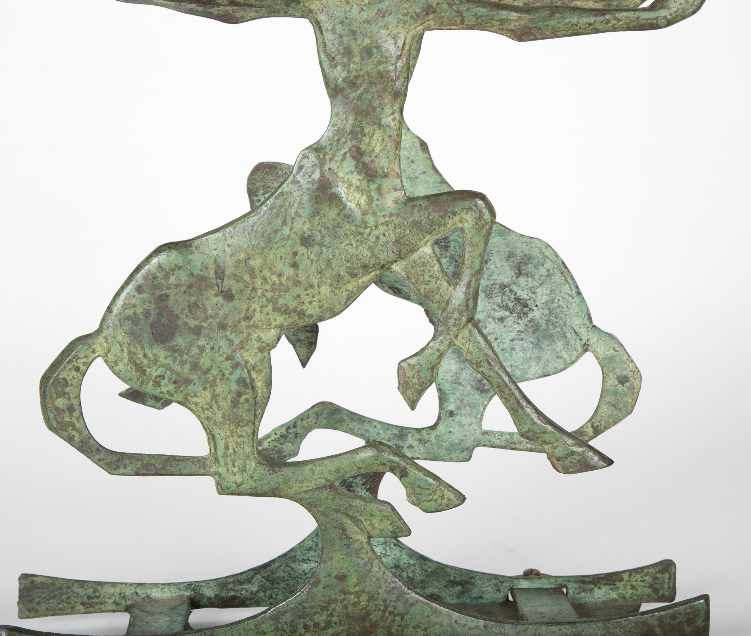 French Art Deco Bronze Magazine Rack with Verdigris Patina In Good Condition In Stamford, CT