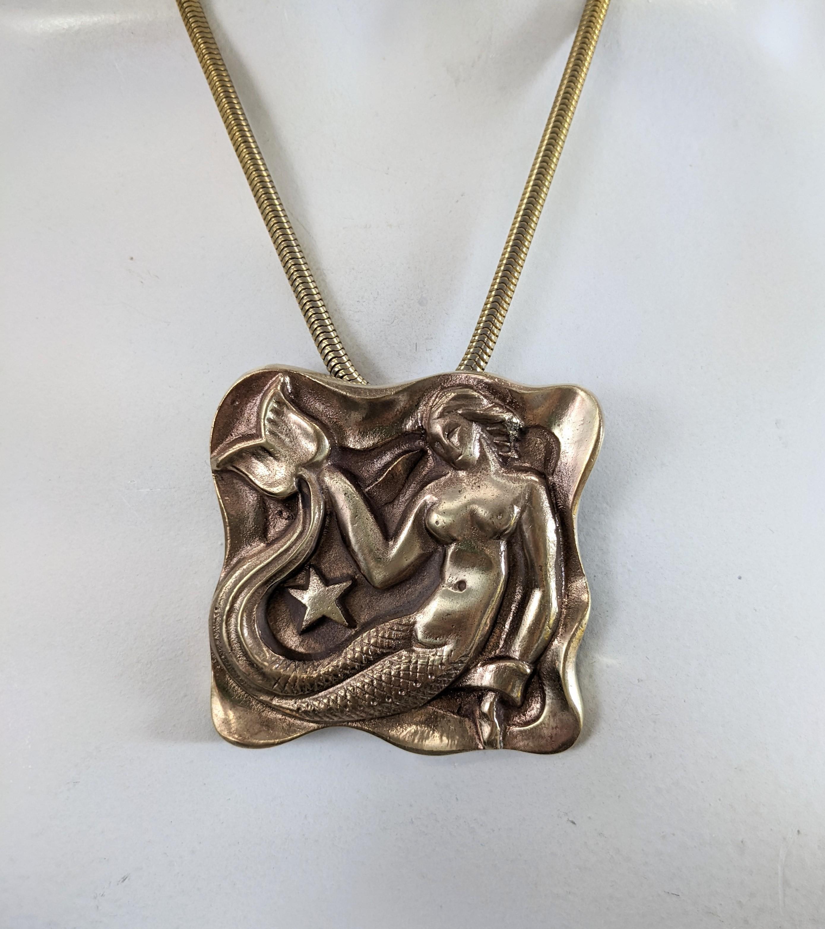 French Art Deco Bronze Mermaid Pendant For Sale 6