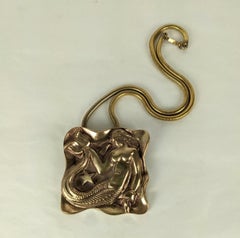 French Art Deco Bronze Mermaid Pendant