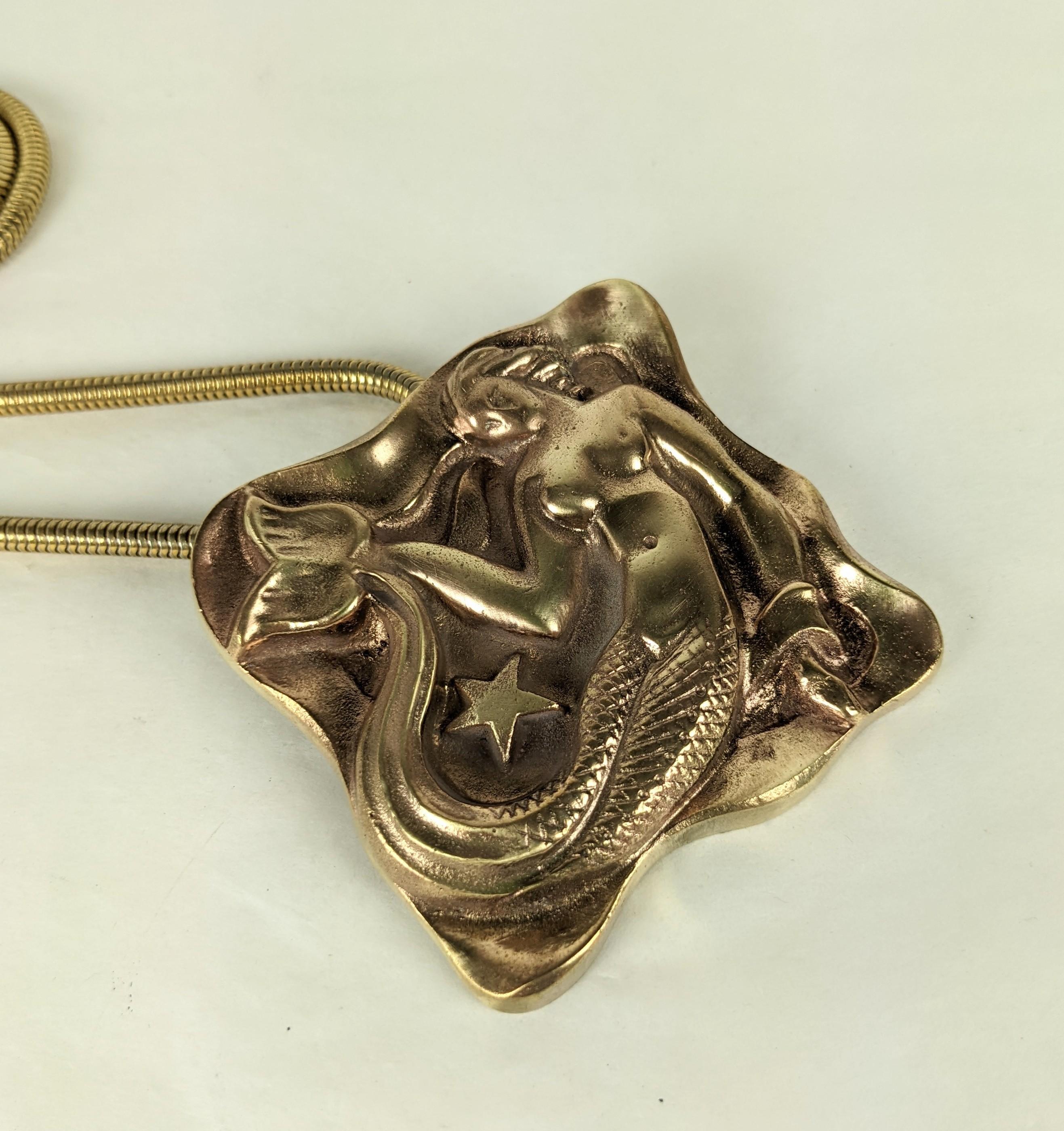 French Art Deco Bronze Mermaid Pendant For Sale 1