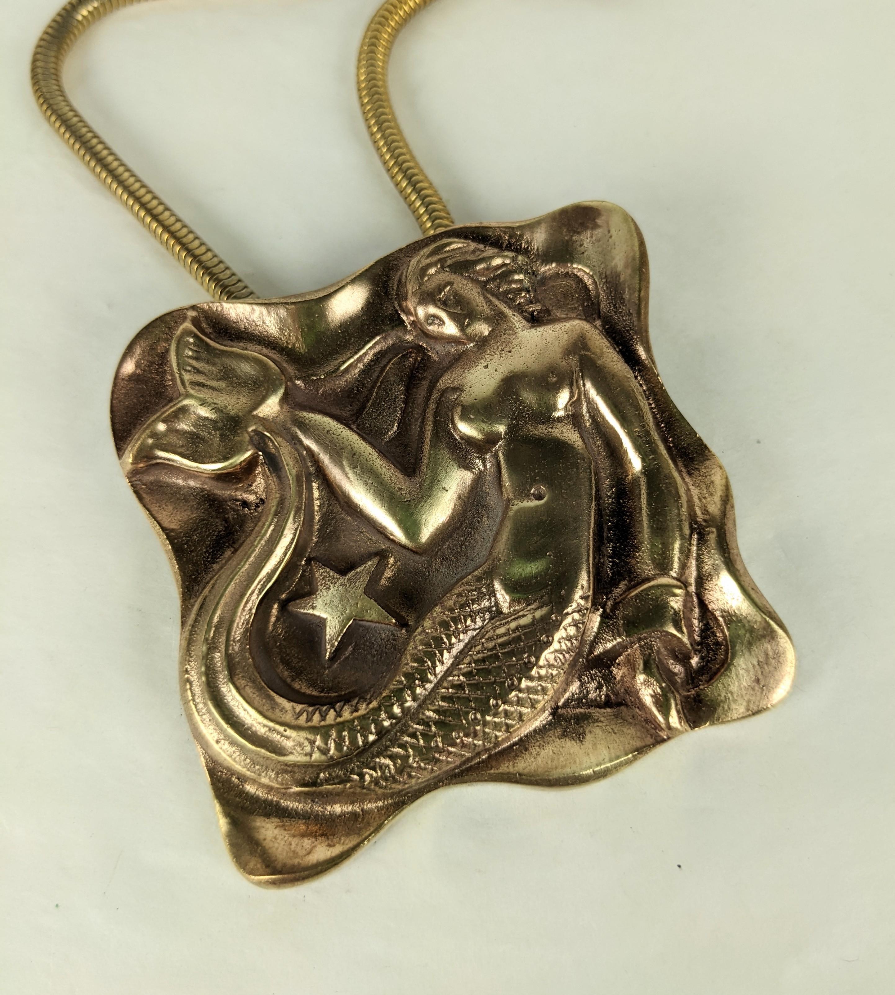 French Art Deco Bronze Mermaid Pendant For Sale 3