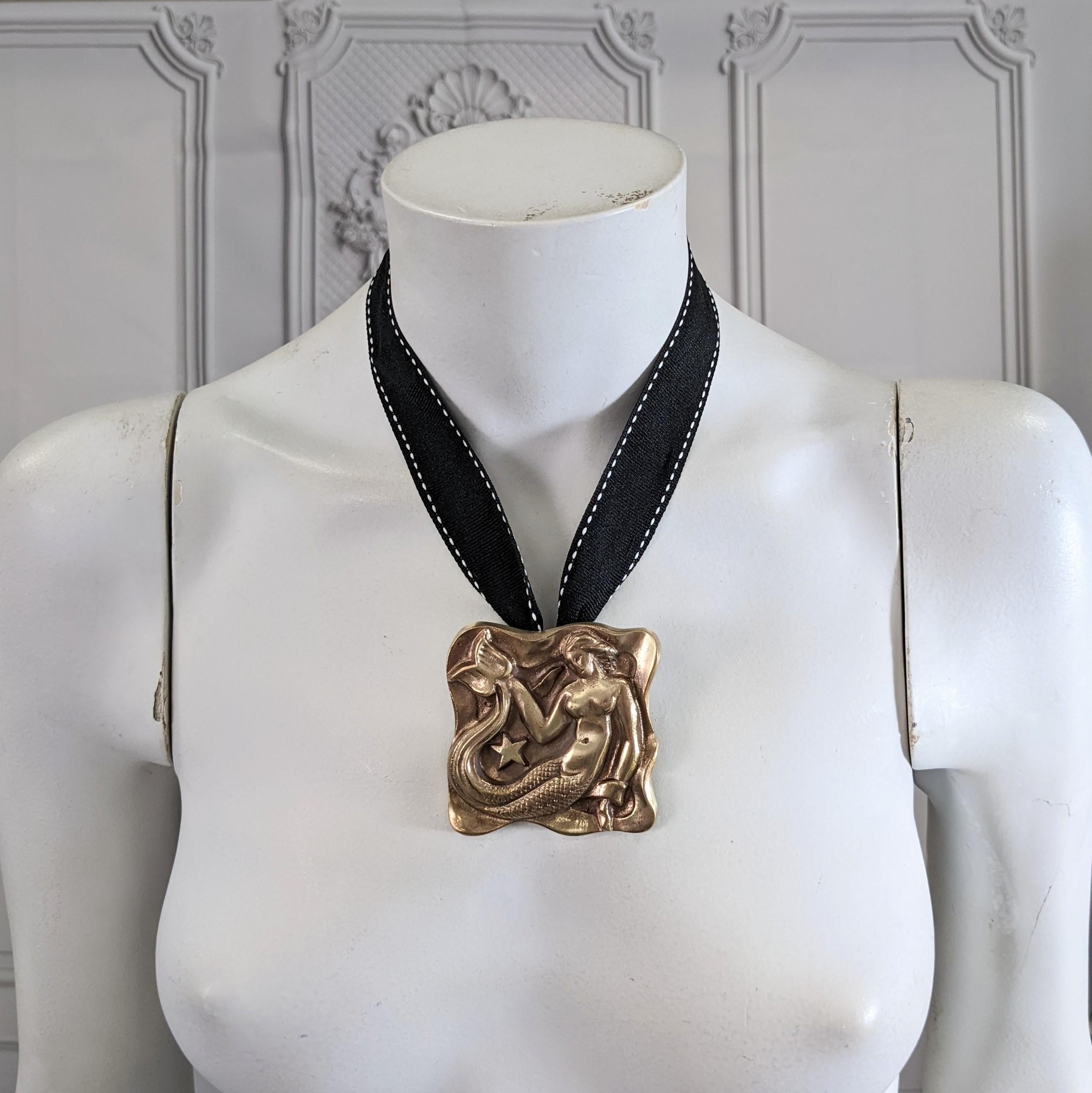 French Art Deco Bronze Mermaid Pendant For Sale 4