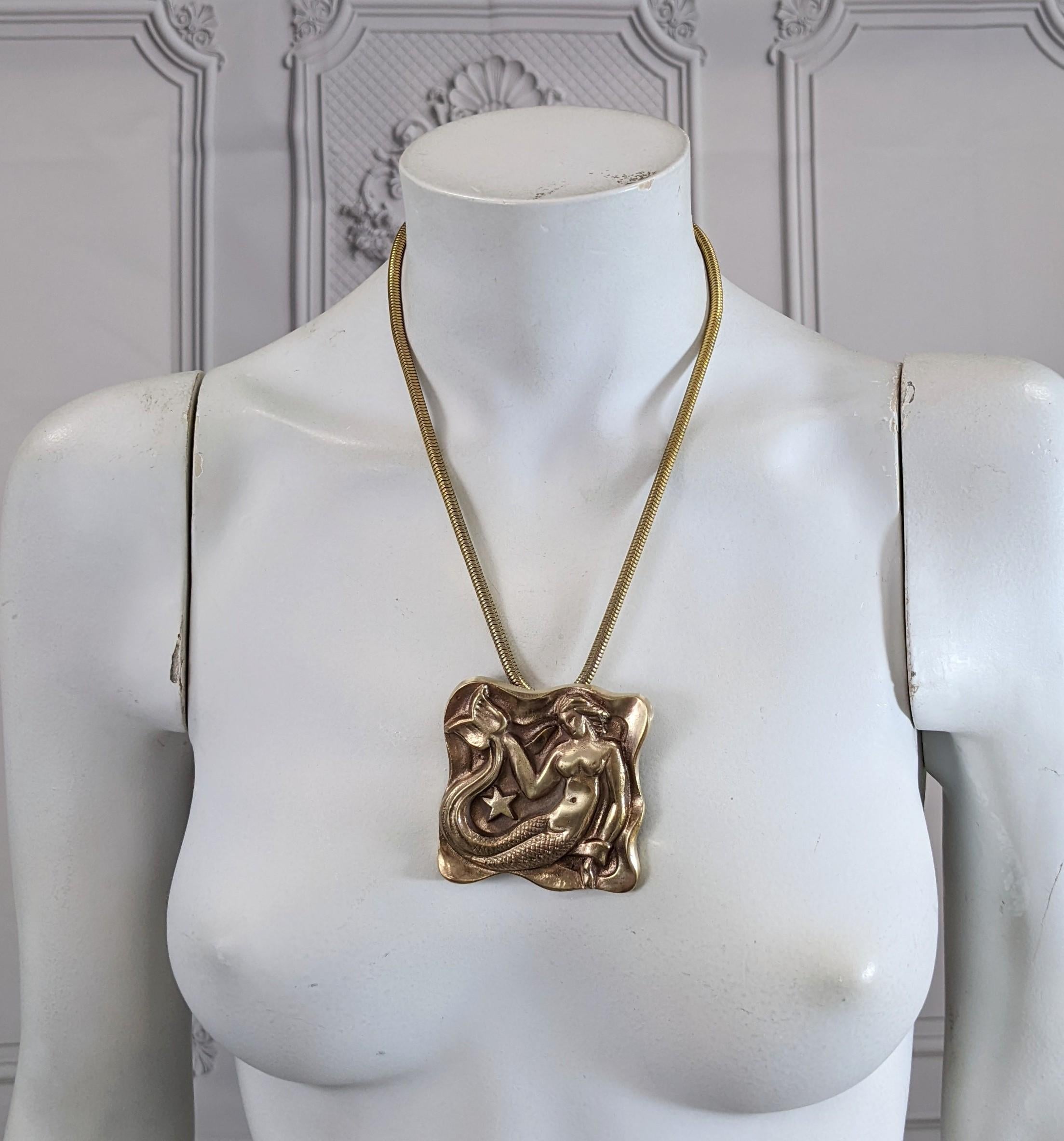 French Art Deco Bronze Mermaid Pendant For Sale 5