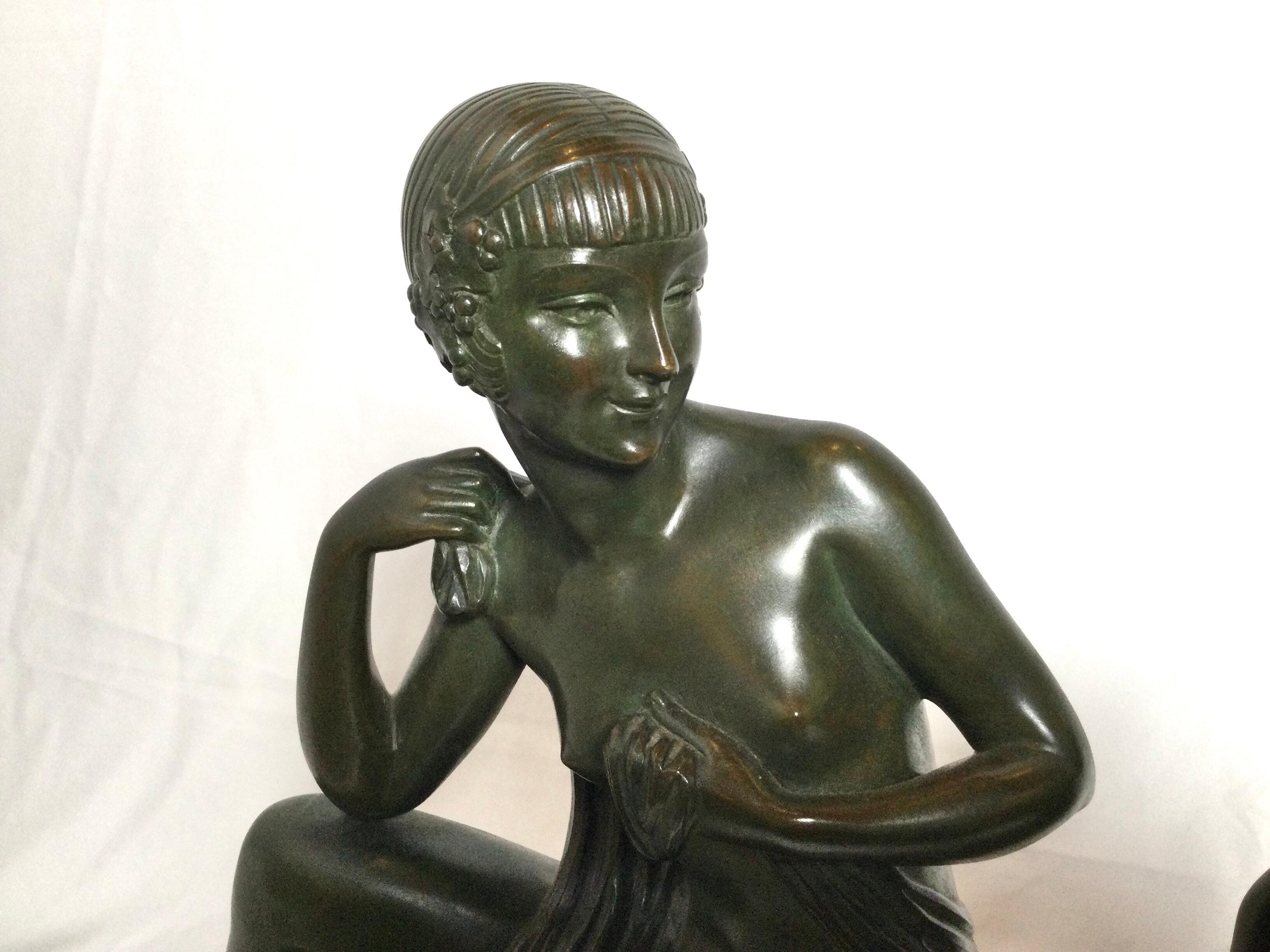 Early 20th Century French Art Deco Bronze of Bacchante and Pan Artist Signed