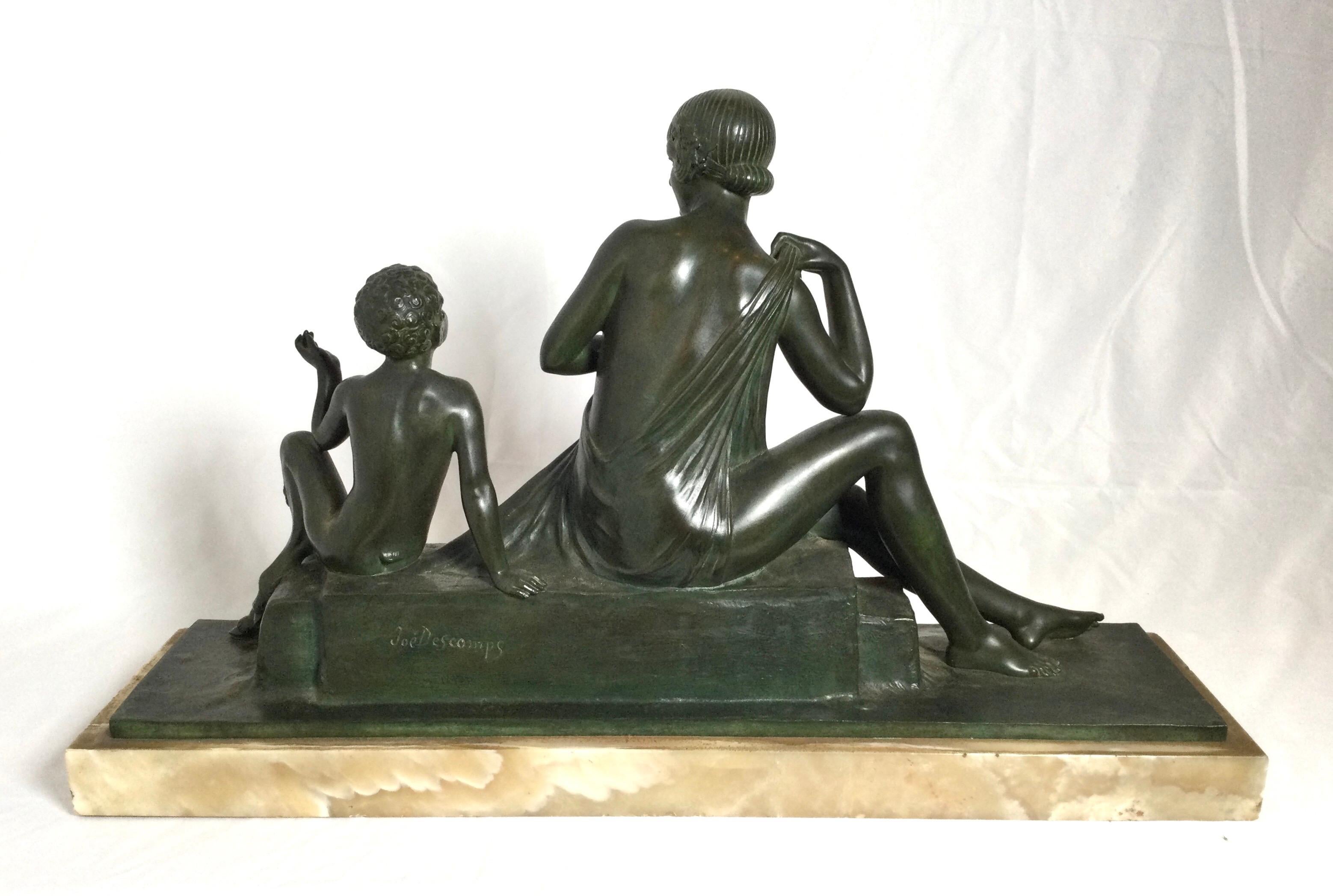 French Art Deco Bronze of Bacchante and Pan Artist Signed 2