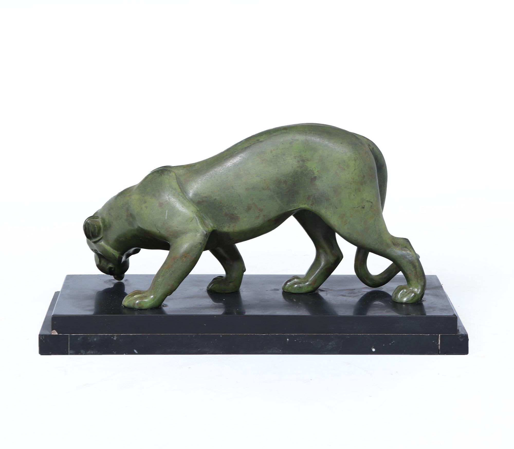 Bronzo French Art Deco Bronze Panther by Irénée Rochard, c.1920s in vendita