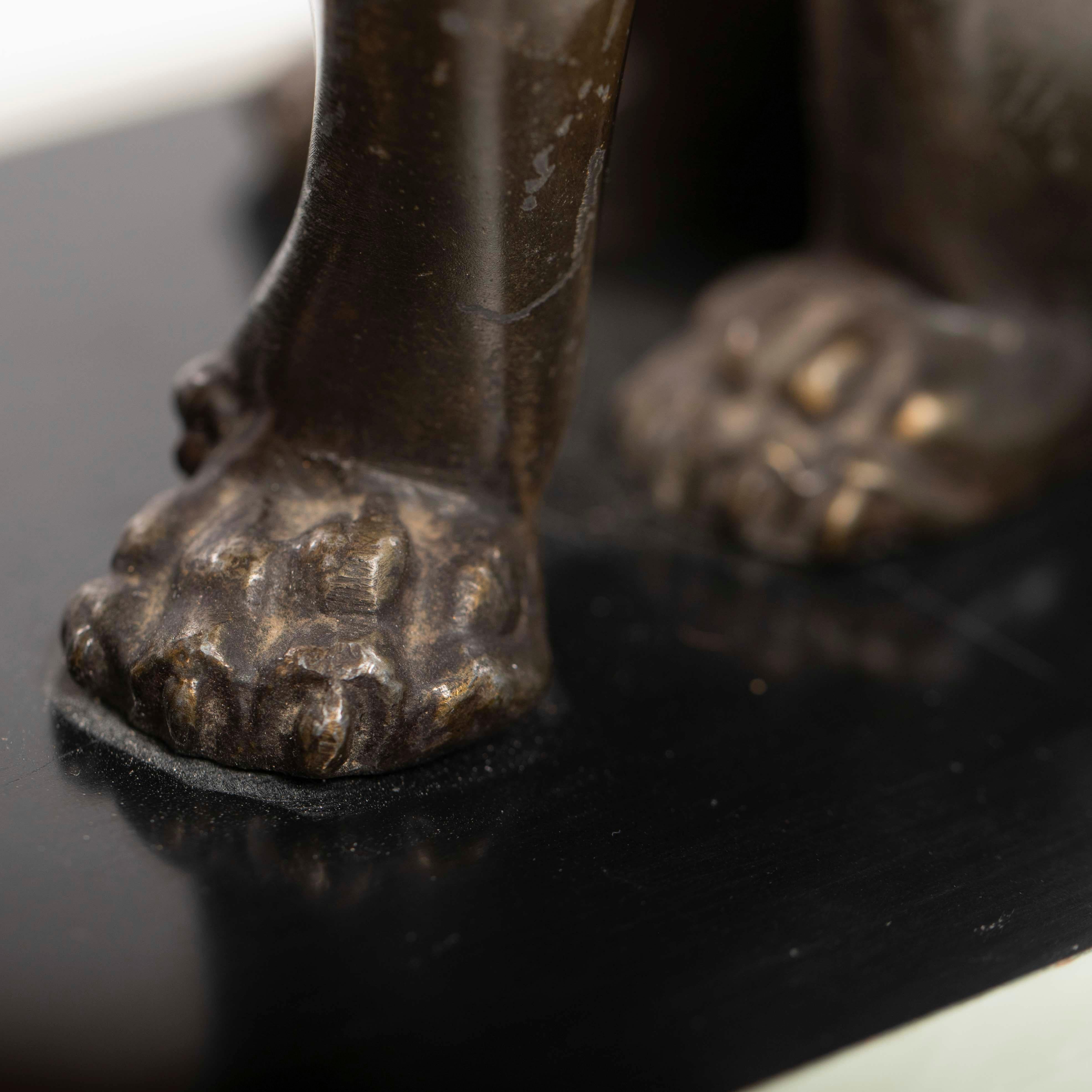 French Art Deco Bronze Panther on Marble Base with Jade Trim, signed LEDUC 1910s For Sale 10