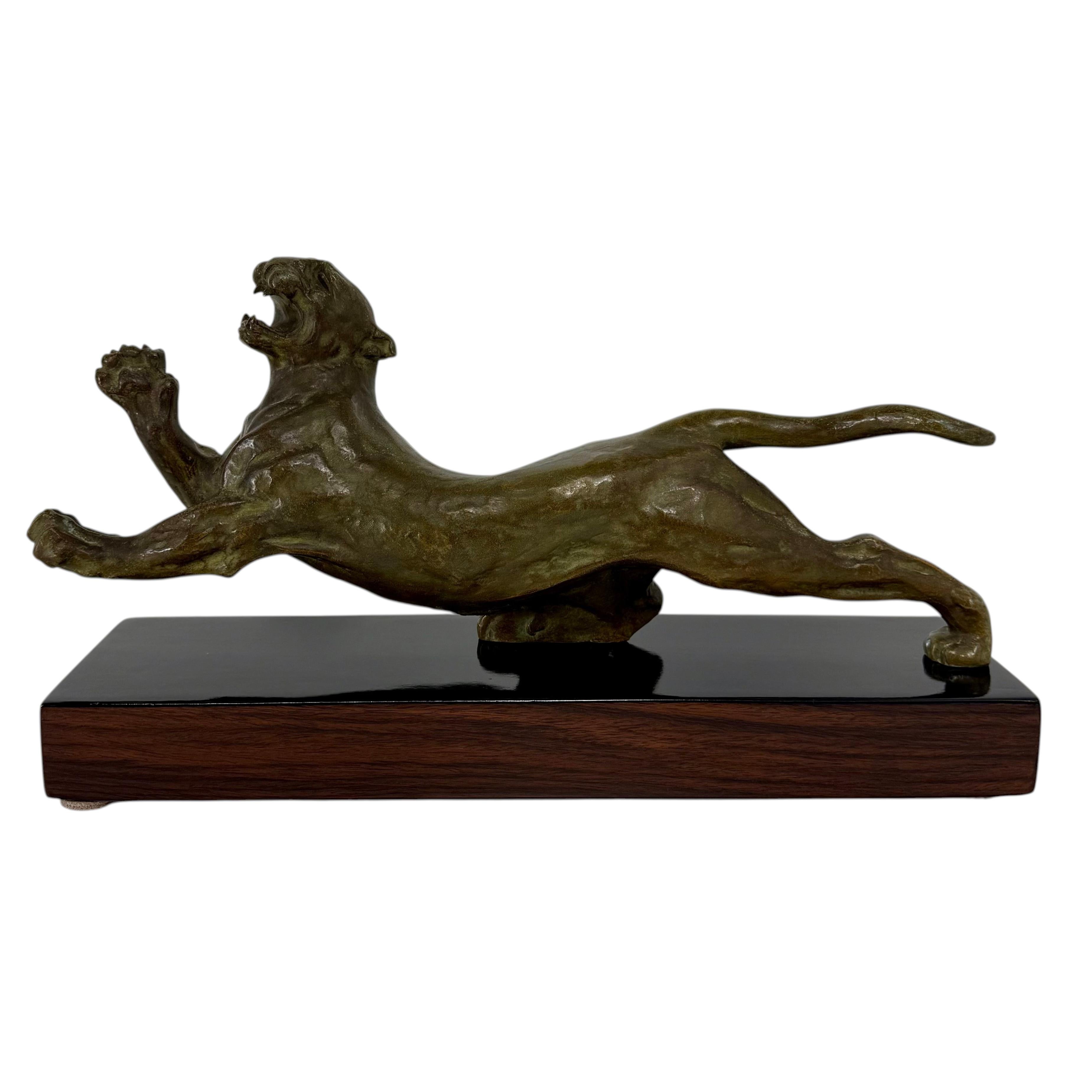 French Art Deco Bronze Panther Sculpture, 1940s