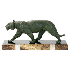 Sculpture de panthère en bronze Art déco français par Rulas