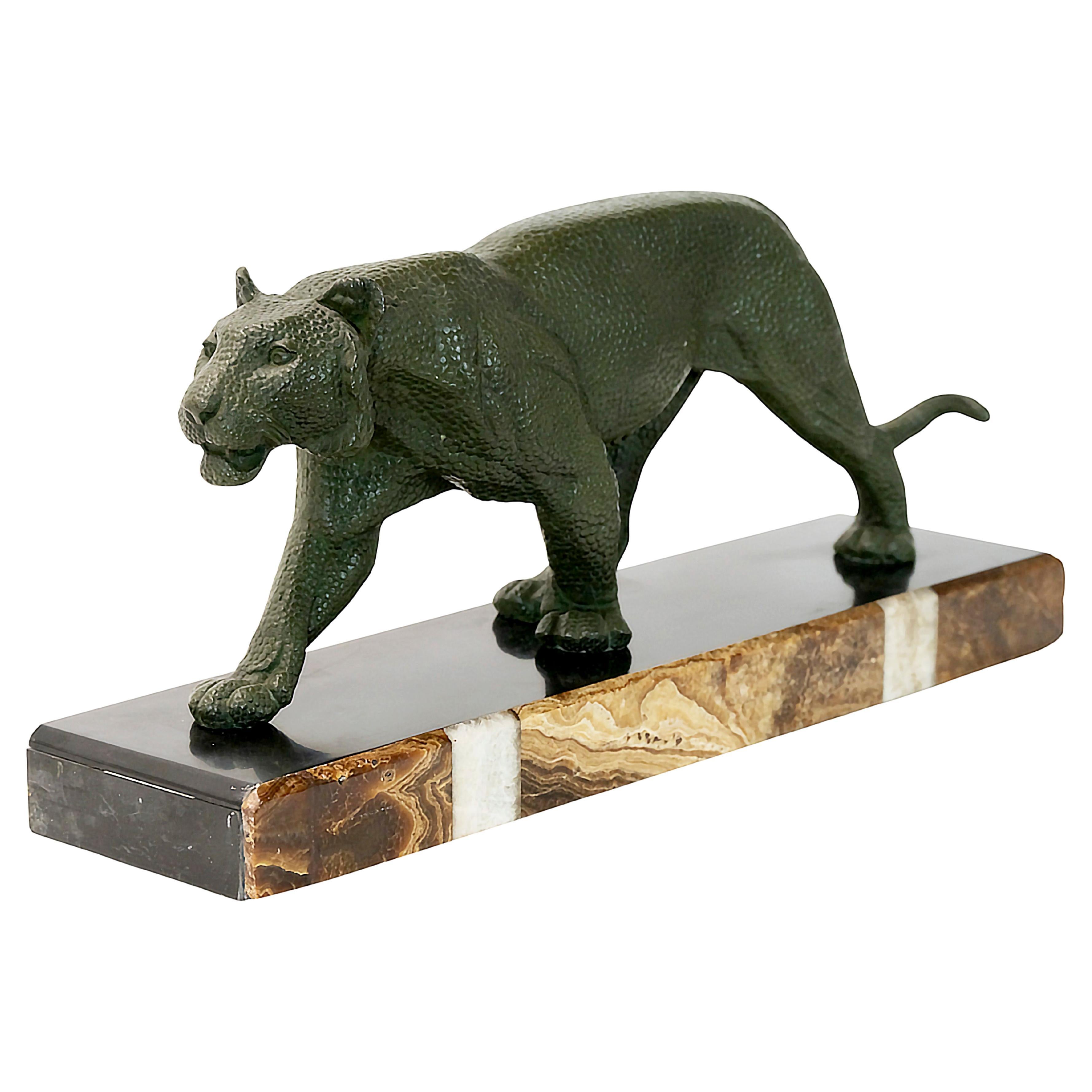 Französische Panther-Skulptur aus Bronze im Art déco-Stil von Rulas im Angebot