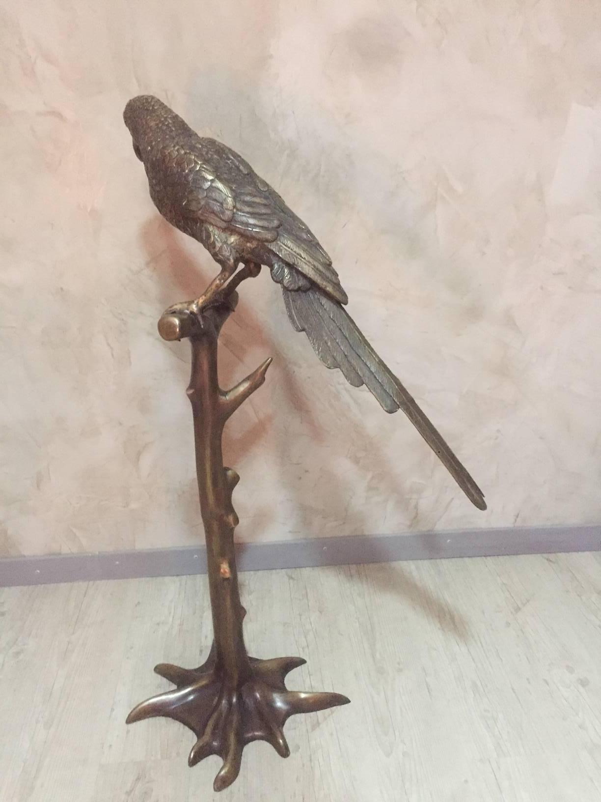 Patinated French Art Deco Bronze Parrot on a Tree, circa 1920