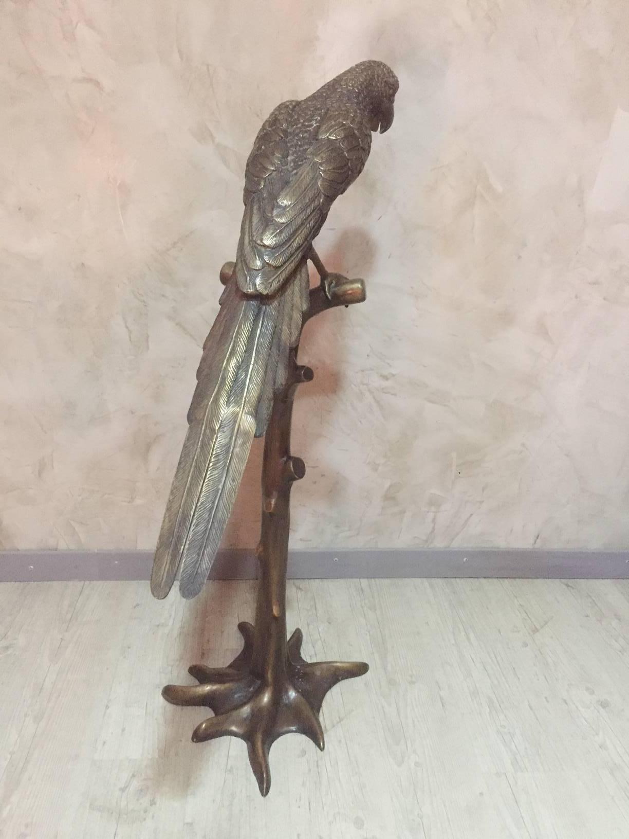French Art Deco Bronze Parrot on a Tree, circa 1920 In Good Condition In LEGNY, FR