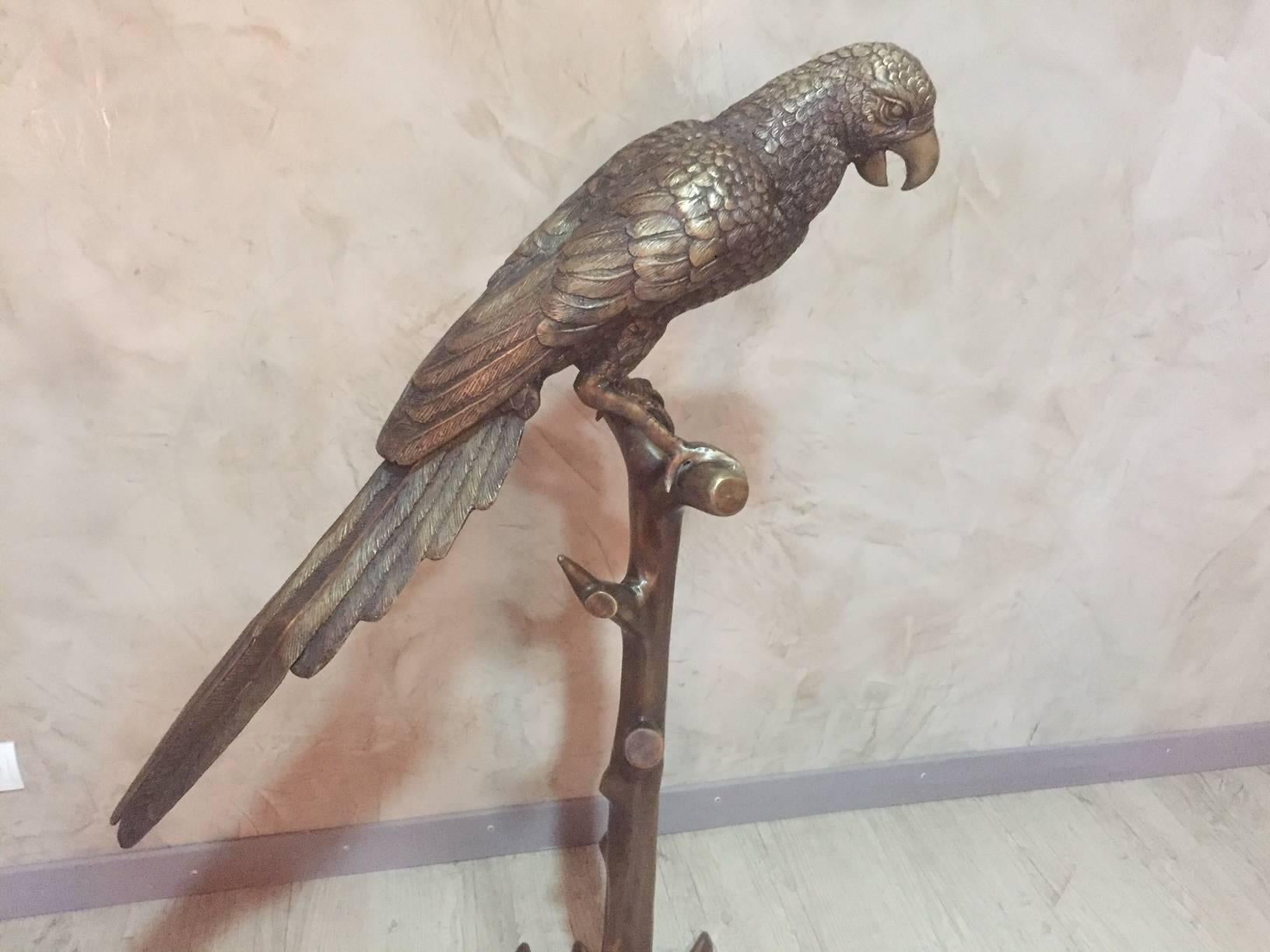 Early 20th Century French Art Deco Bronze Parrot on a Tree, circa 1920