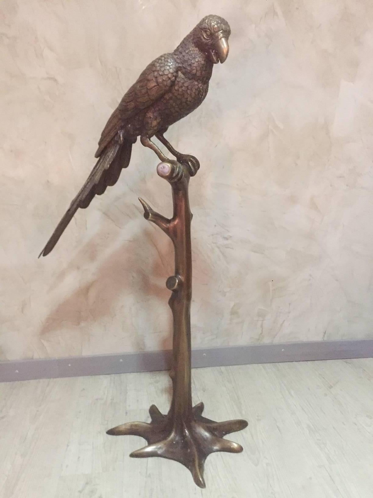 French Art Deco Bronze Parrot on a Tree, circa 1920 1