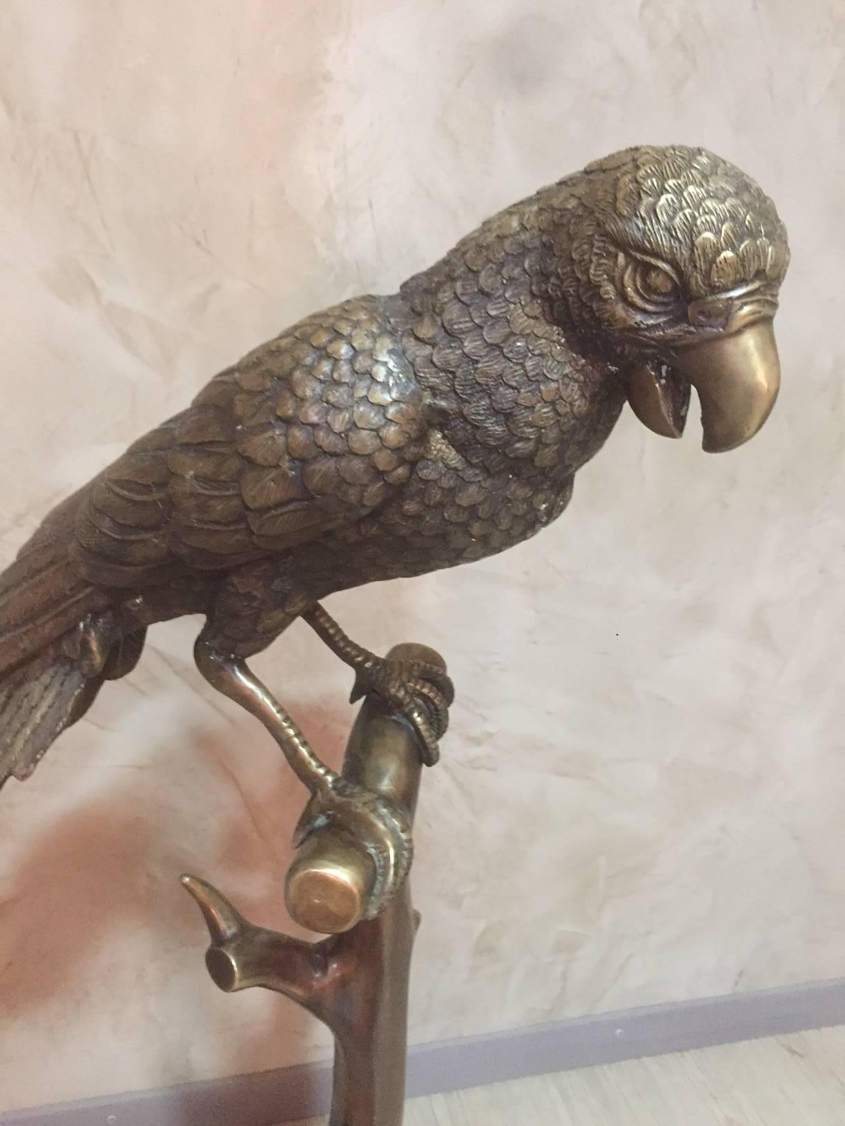 French Art Deco Bronze Parrot on a Tree, circa 1920 2