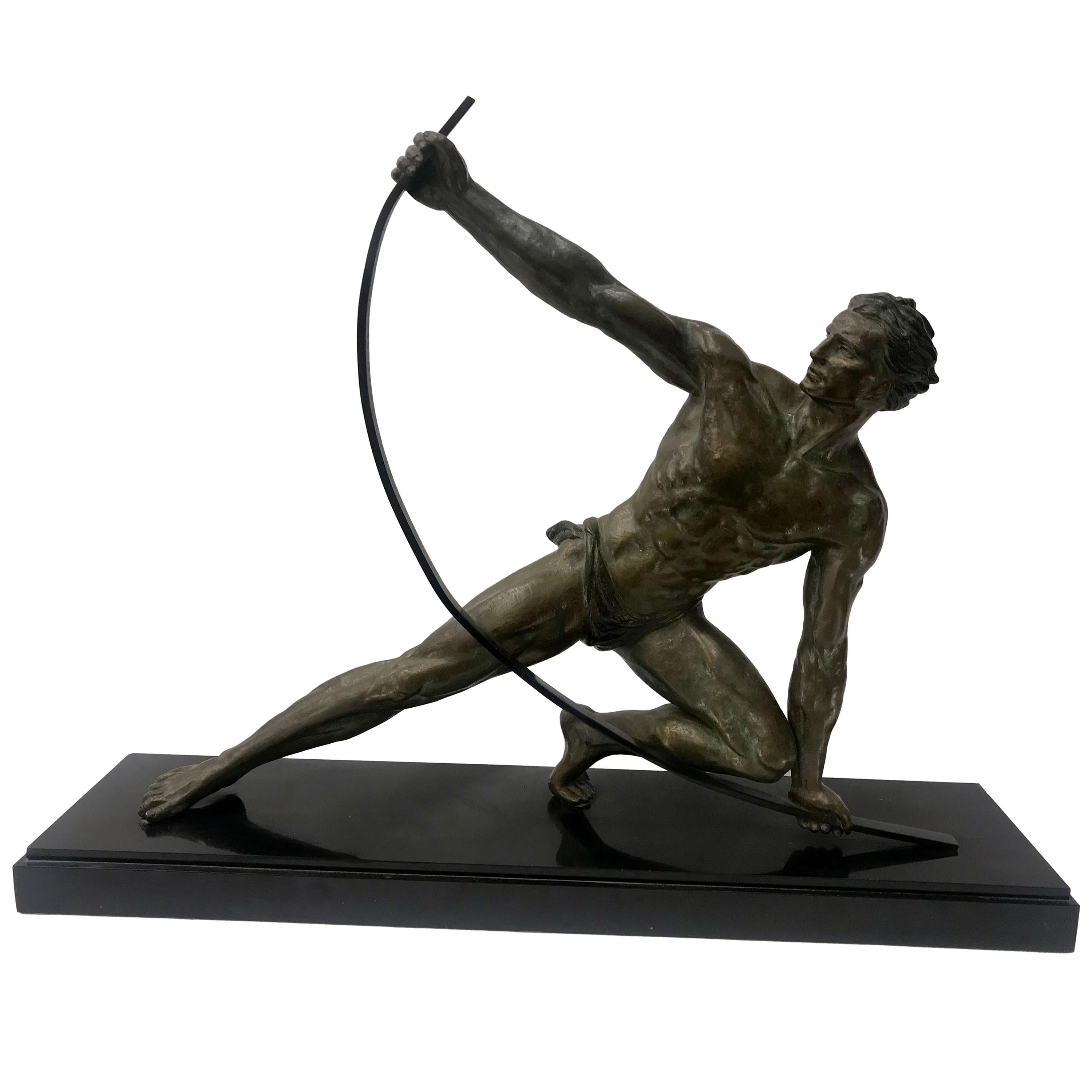 French Art Deco Bronze Sculpture by Jean de Roncourt "Le Bendeur" For Sale