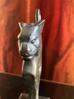 French Art Déco bronze sculpture "Cat"  Signed LUC. Lucien Alliot . 1920s.