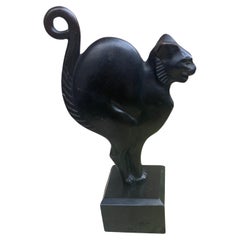 French Art Déco bronze sculpture "Cat"  Signed LUC. Lucien Alliot . 1920s.