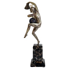 Vintage French Art Deco Bronze Sculpture Dancer with Hat and Fan by Marcel Bouraine