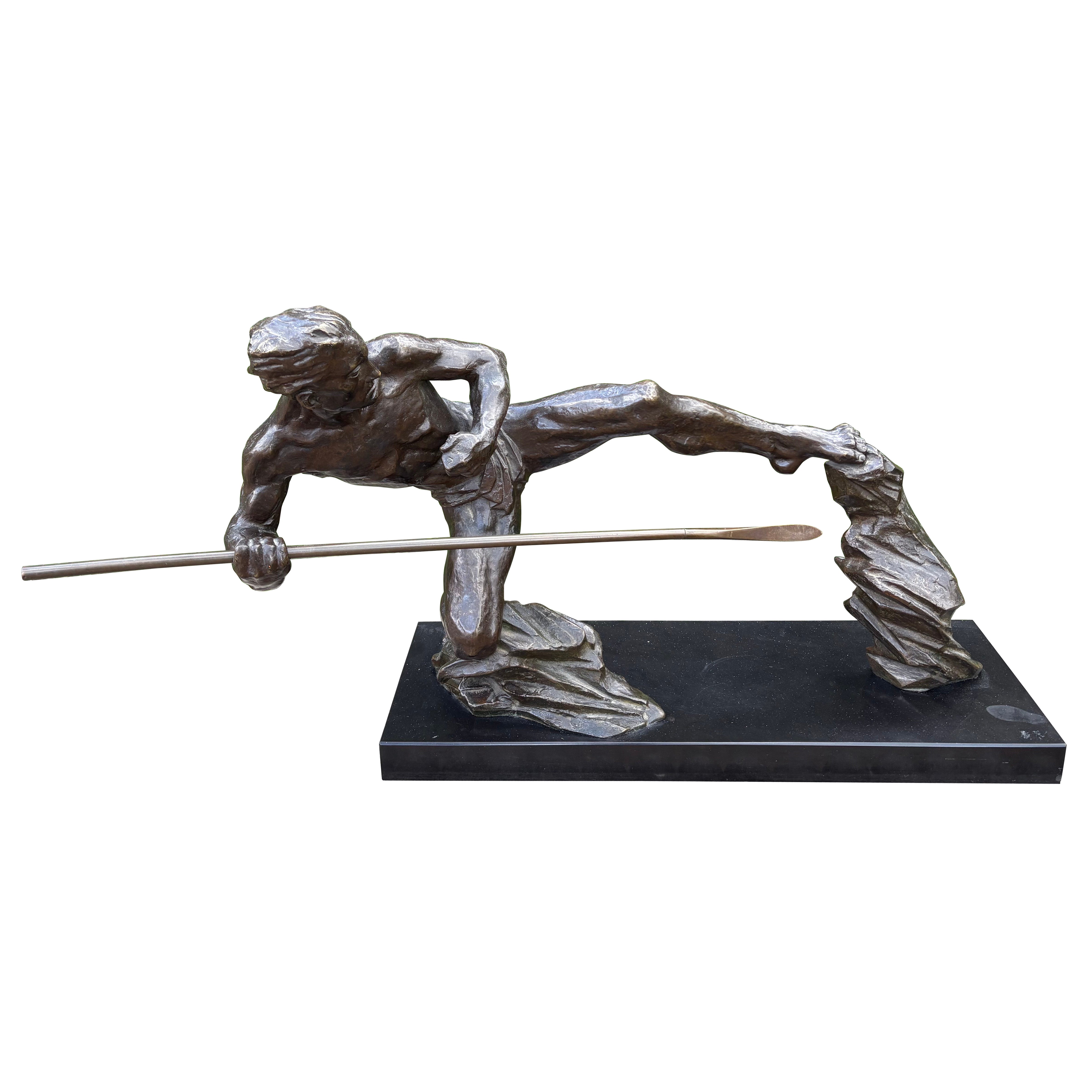 French Art Deco Bronze Sculpture Of An Athlete