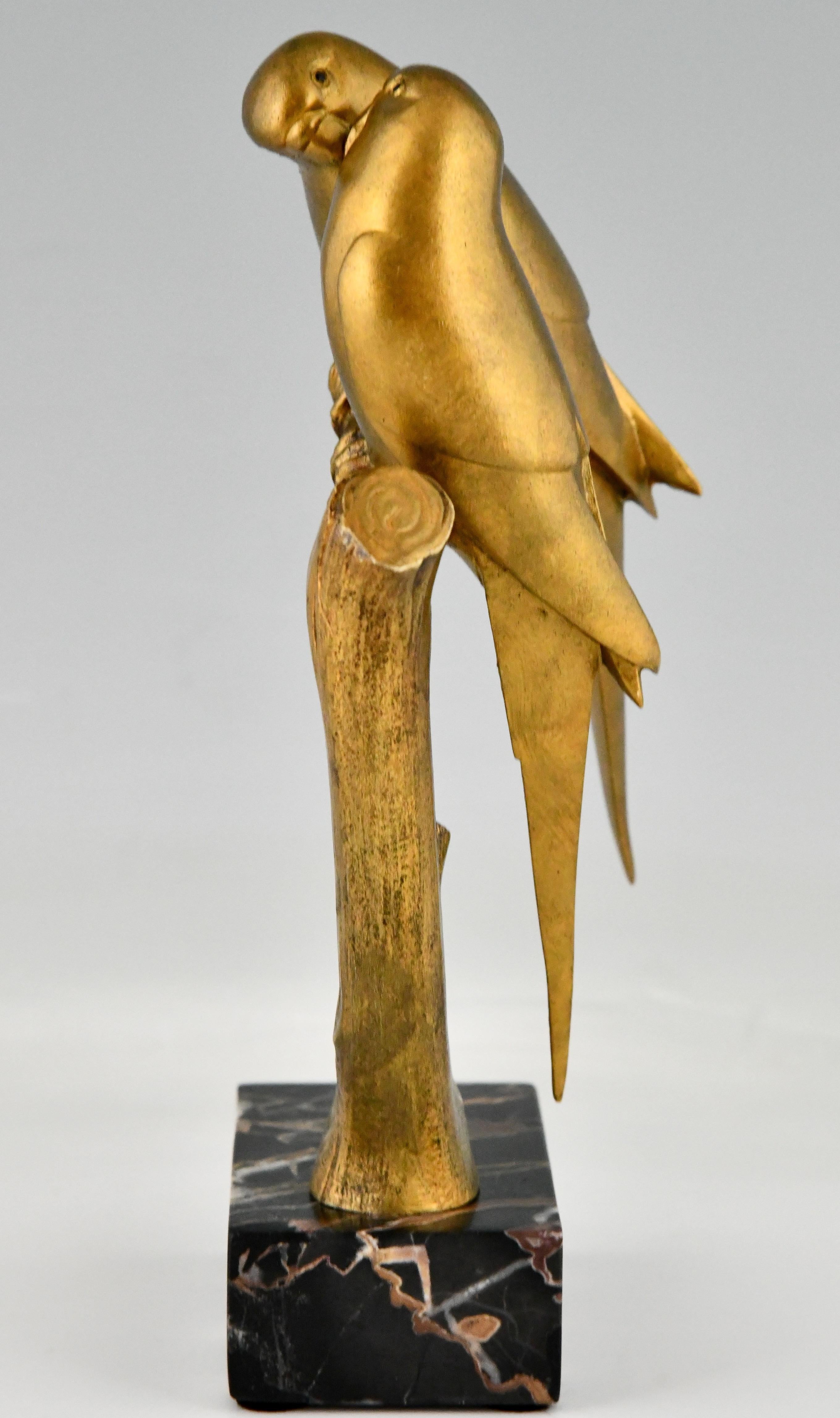 French Art Deco Bronze Sculpture Lovebirds Parakeets by Paul Marec, France 1925 In Good Condition In Antwerp, BE