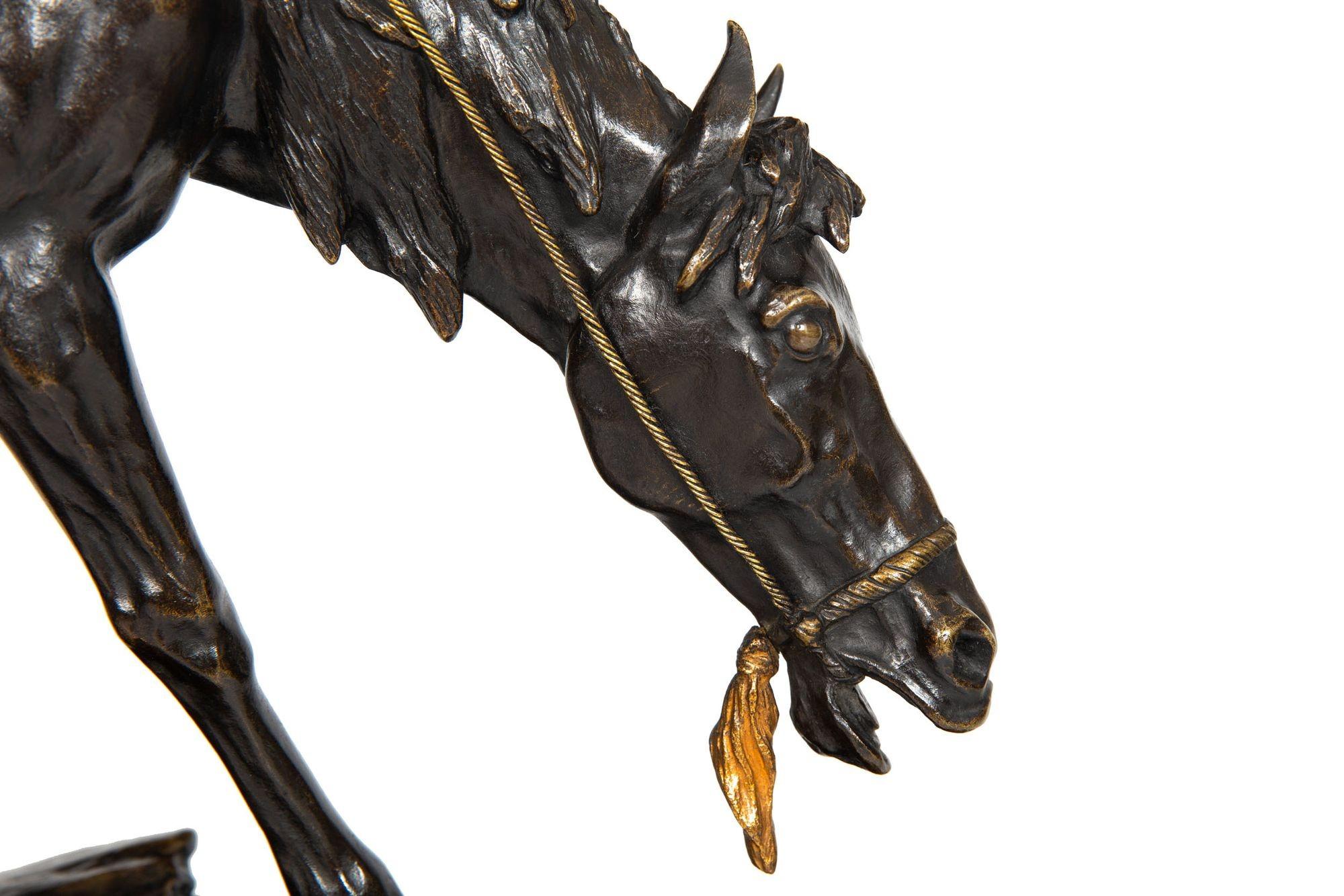 French Art Deco Bronze Sculpture “Native American on Horse” Edouard Drouot 11